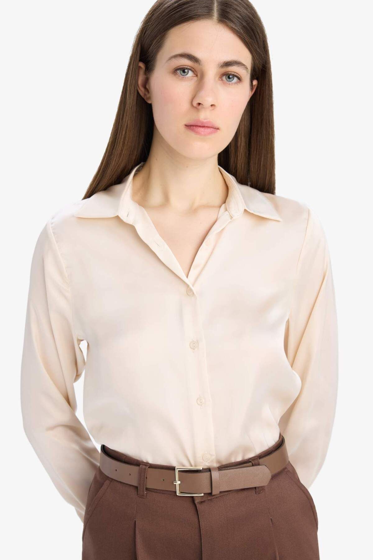 Defacto Regular Fit Basic Düz Saten Uzun Kollu Gömlek Z2989az25sp