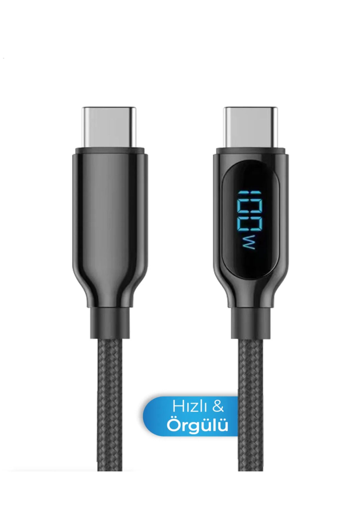 kens teknoloji DİJİTAL GÖSTERGELİ TYPE-C TO TYPE-C ŞARJ KABLOSU 100 W SÜPER HIZLI DESTEKLİ ÖRGÜLÜ ÜST KALİTE