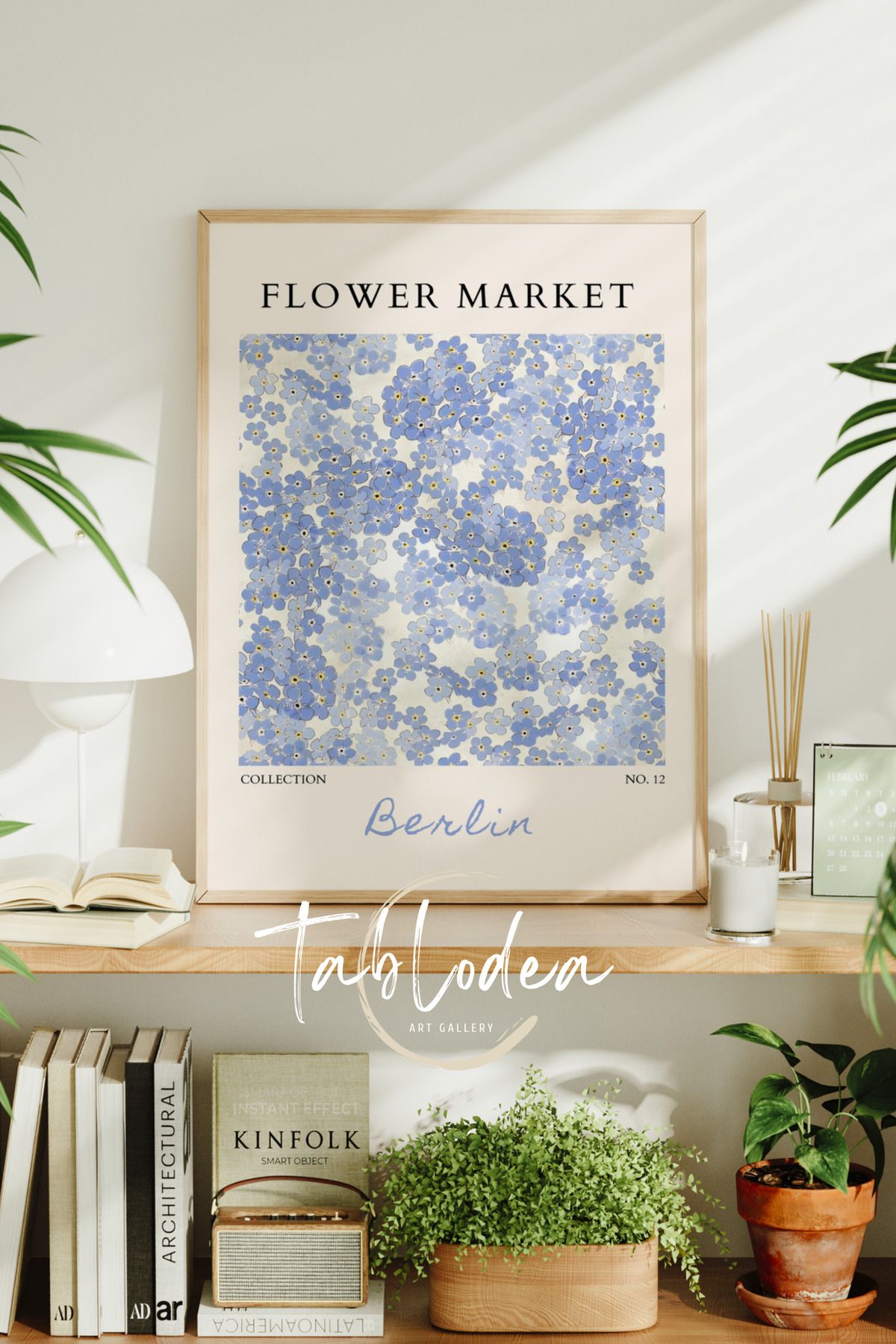 tablodea Berlin Çiçekli Minimalist Çerçeveli Poster Tablo, Soft Çiçekli Bohem Dekoratif Modern Duvar Tablosu