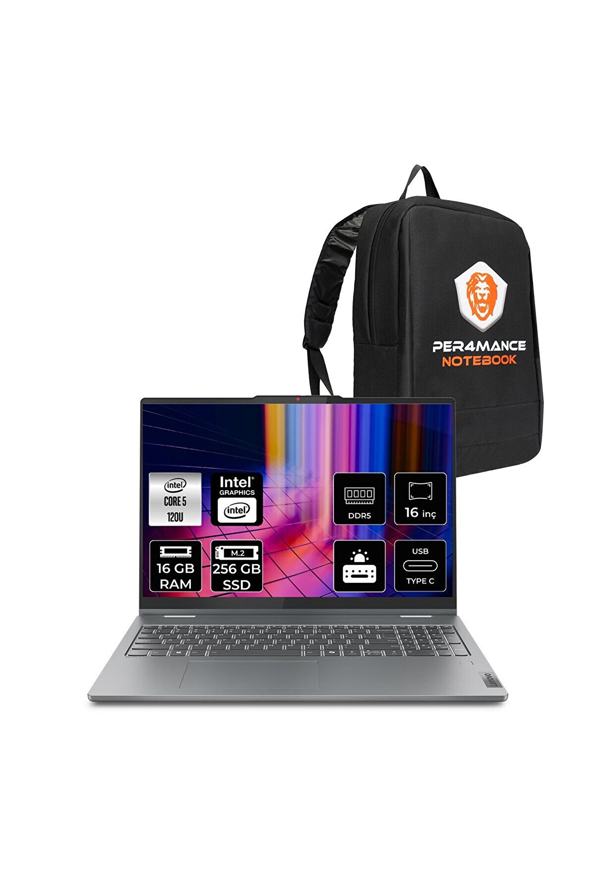 IdeaPad 5 Core 5 120U 16GB 256GB SSD WUXGA IPS 16'' FDOS 2'si 1 Arada Dokunmatik _19 PER4 ÇANTA