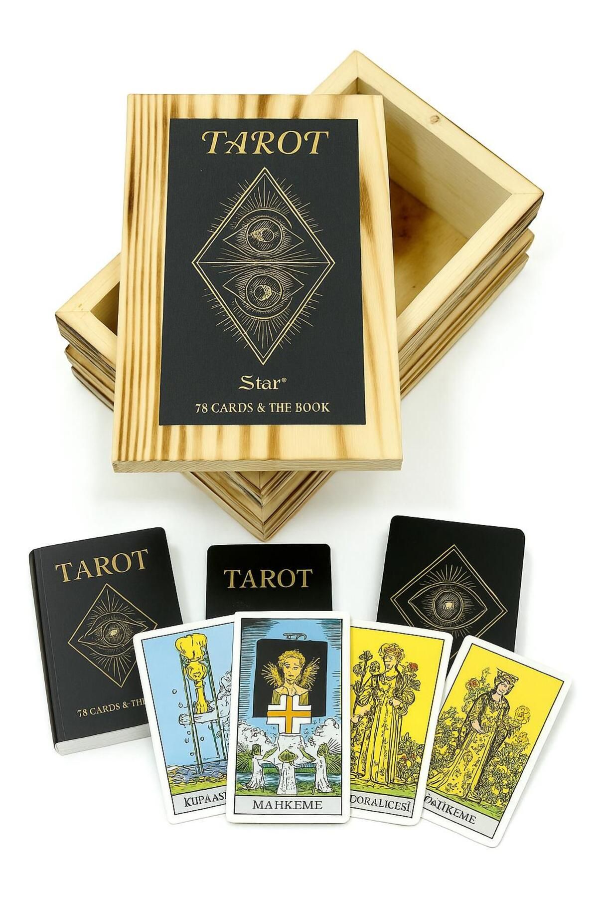 ELDİPA Ahşap Kutulu Tarot Kartları – 78’li Kart Seti + Kitapçık | Tarot Falı Oyun Destesi