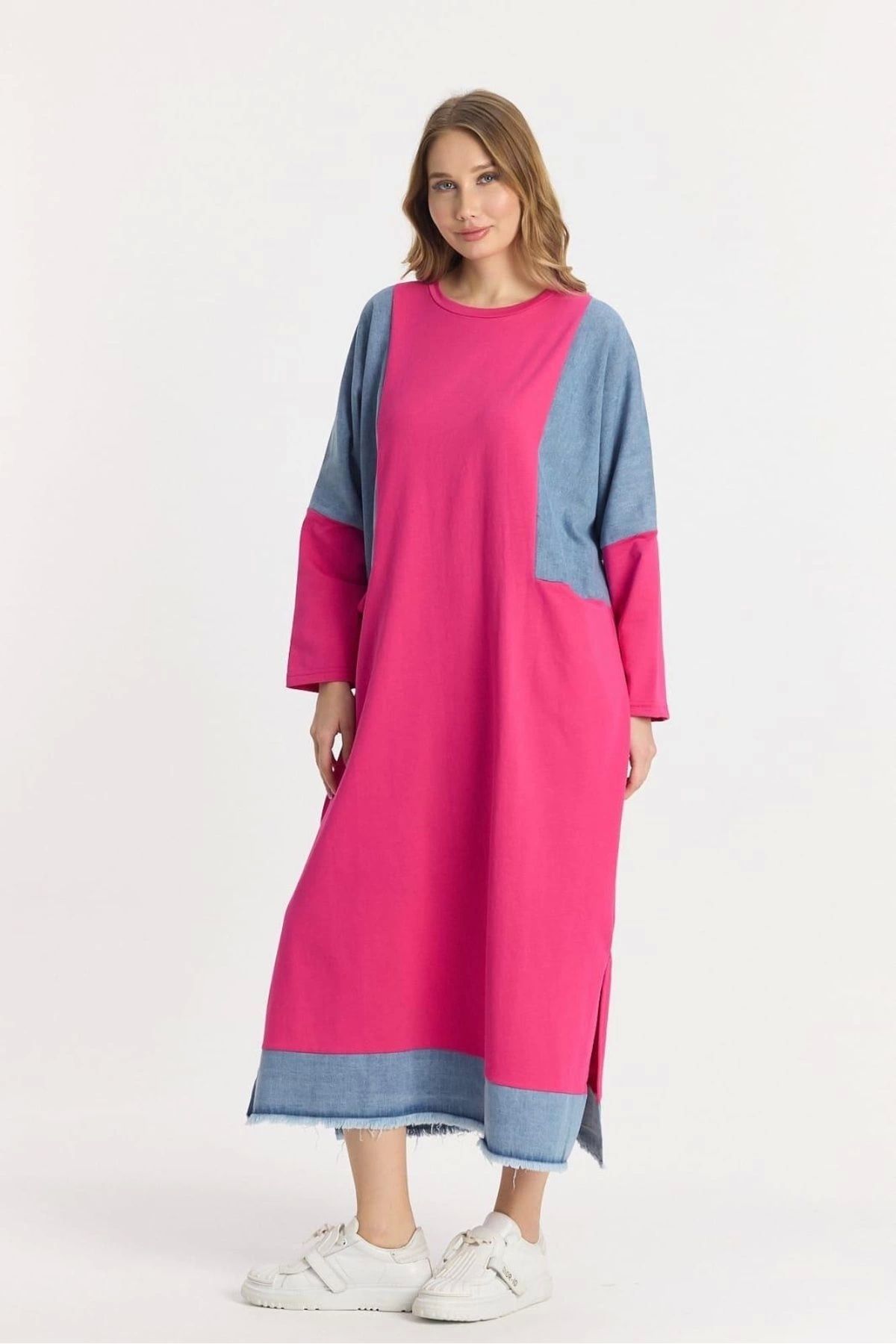 SUMEF Kot Parçalı Oversize Elbise-pembe