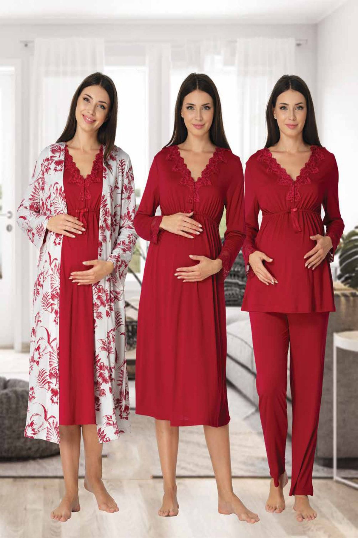 Effortt Mayss Collections 8096 Fuşya Renk Gecelik,sabahlık,pijama 4'lü Takım Seti