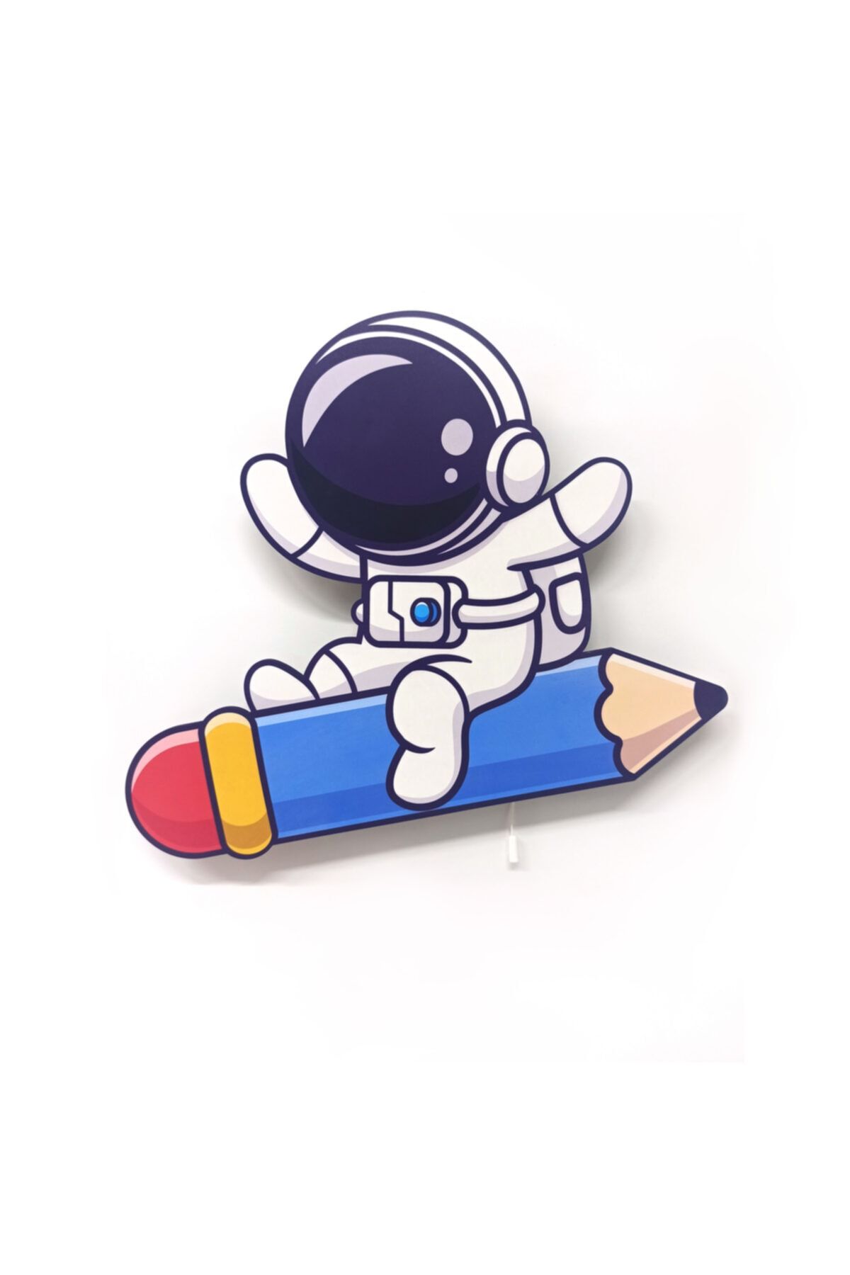CajuArt Kalem Astronot Ahşap Led Işıklı Çocuk Odası Duvar Tablosu