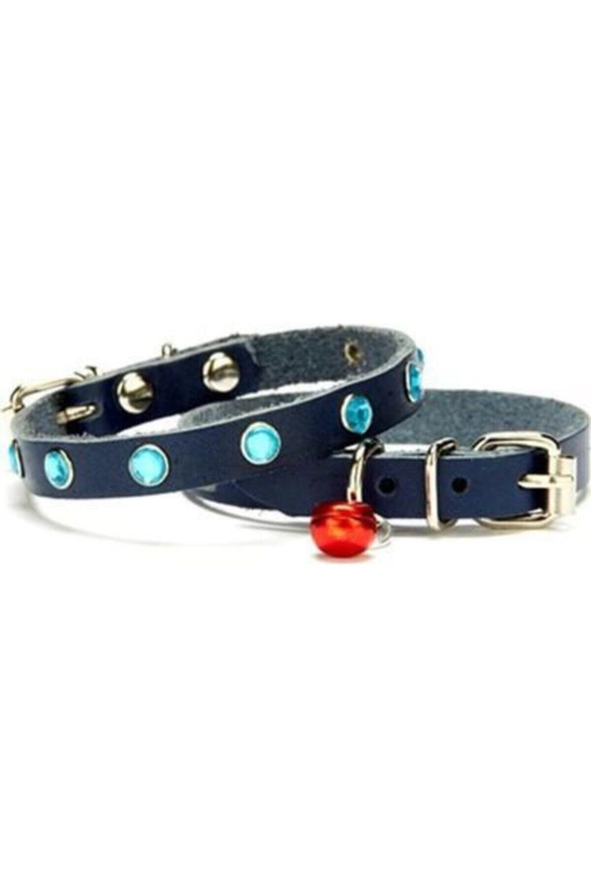 Doggie Deri Tkt-12l Lacivert Taşlı Yavru Köpek Tasması 1.5x29
