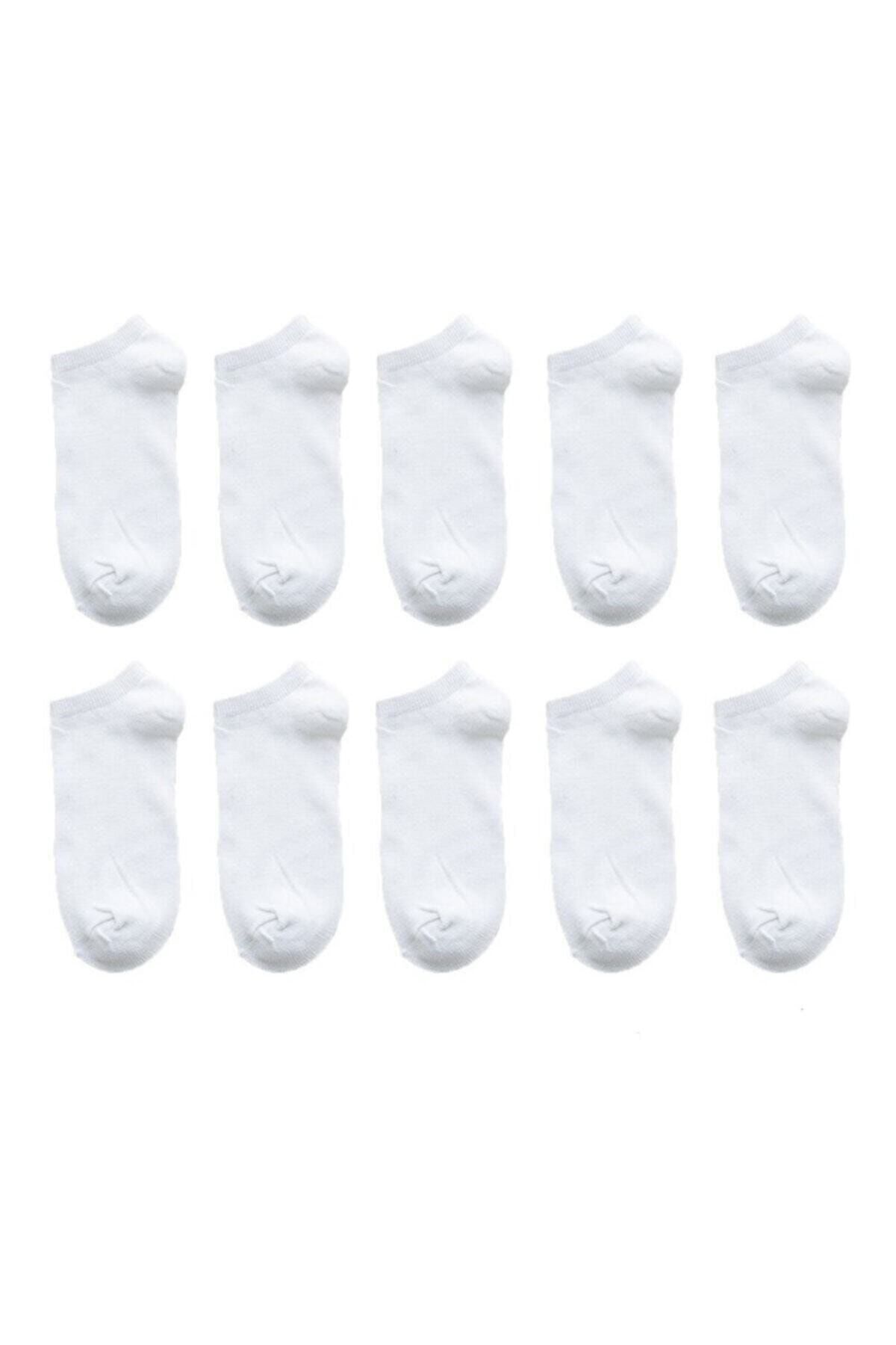 İkonik Socks Unisex 10 Çift Beyaz Patik Çorap