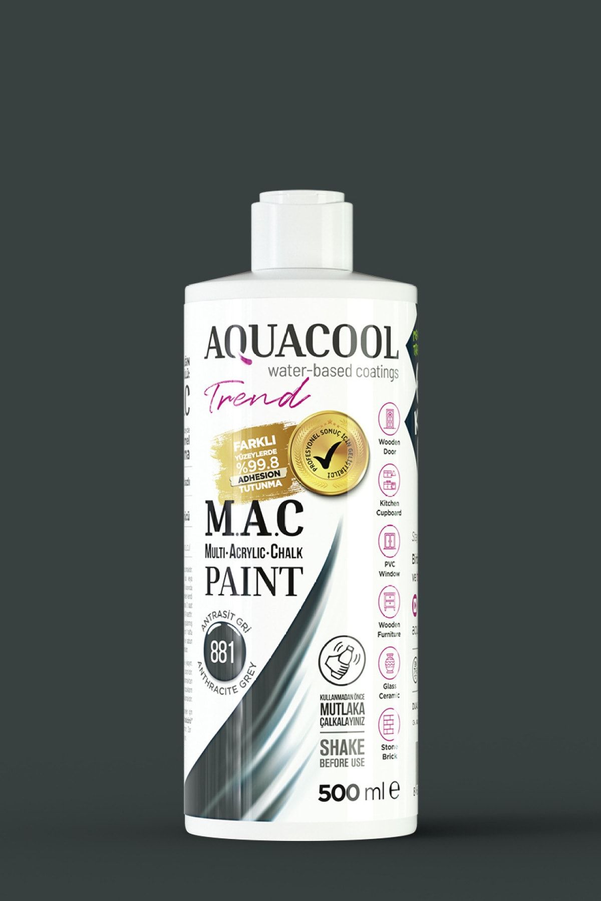 Aquacool Trend M.a.c Su Bazlı Akrilik Boya 881 Antrasit Gri 500 ml