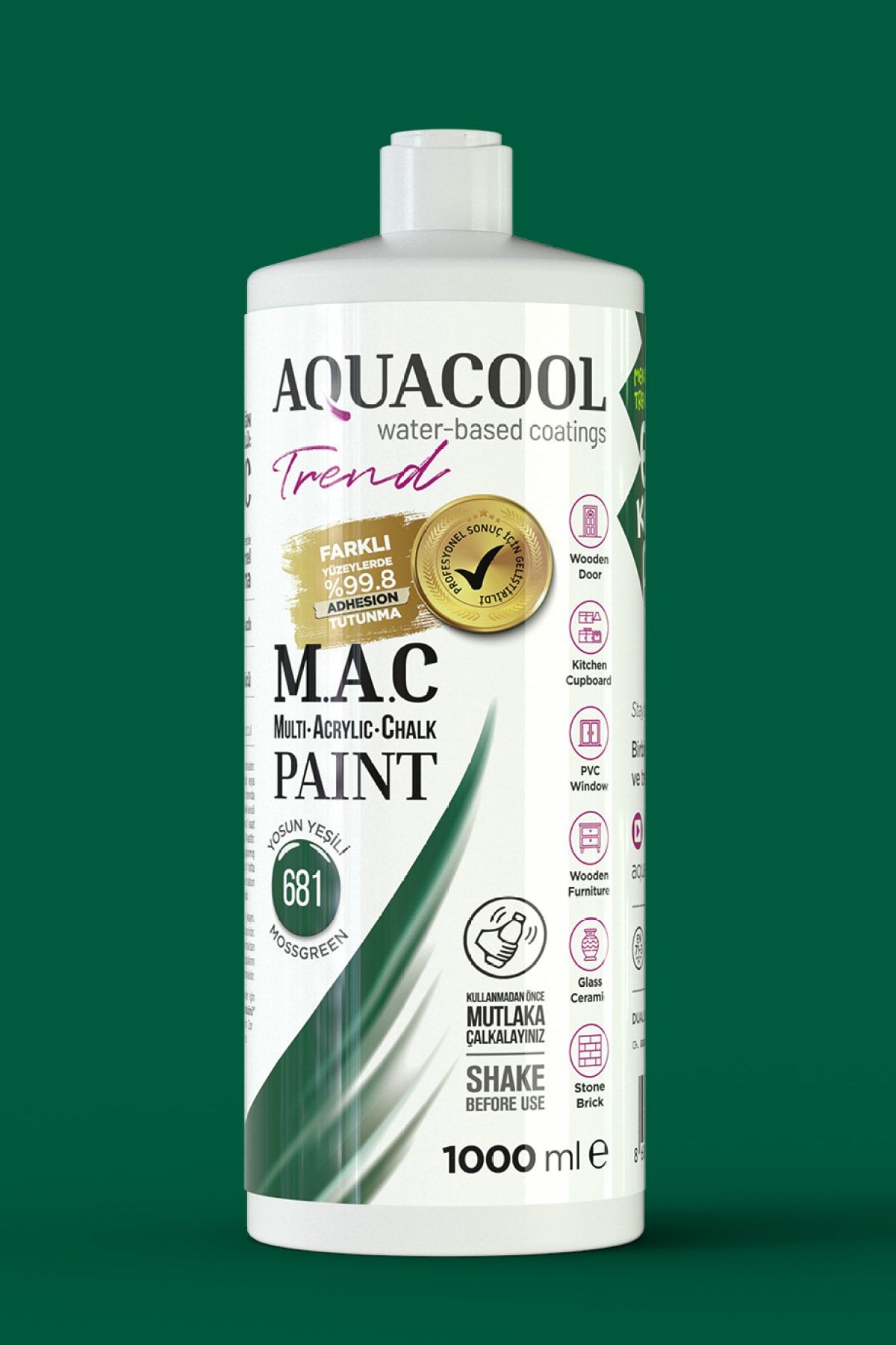 Aquacool Trend M.a.c Su Bazlı Akrilik Boya 681 Yosun Yeşili 1000 ml