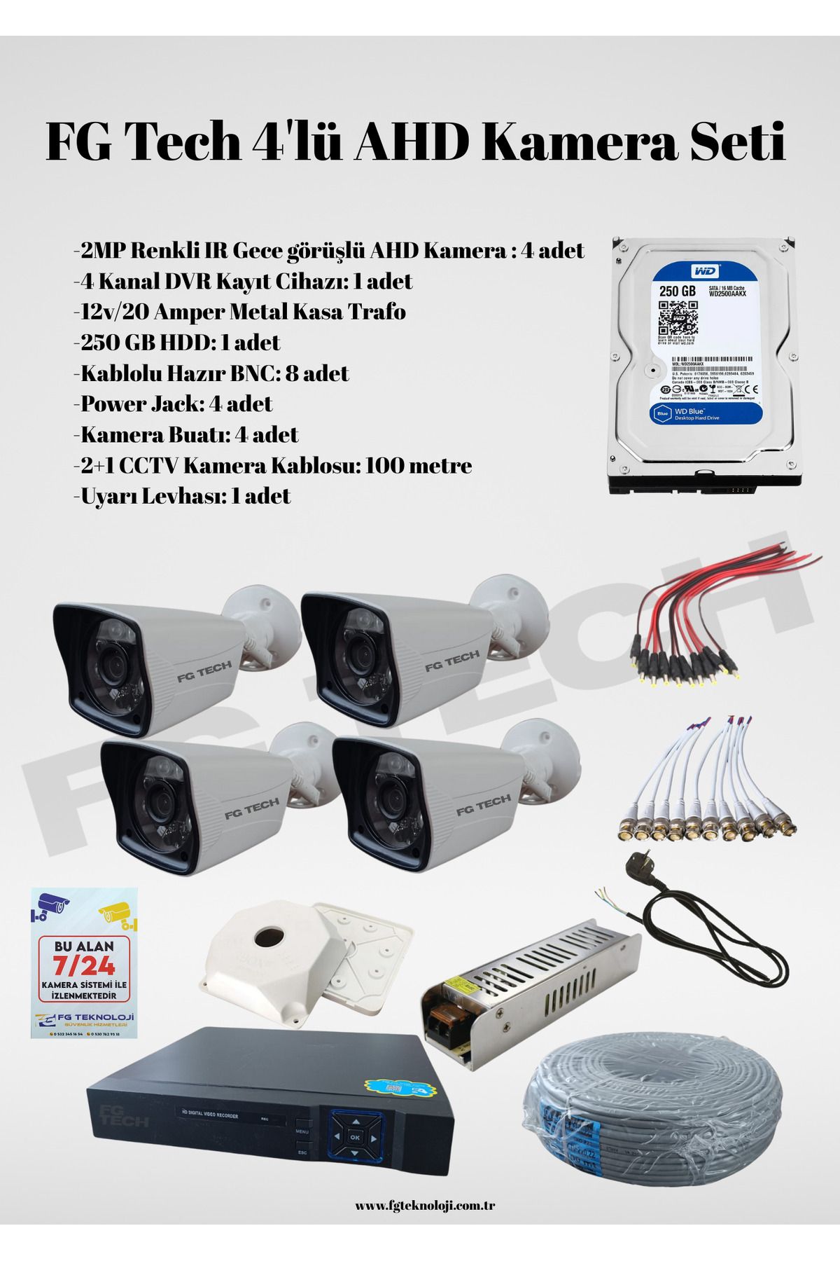 FGTech Fg Tech 4'lü Ahd Kamera Seti 2mp Ir
