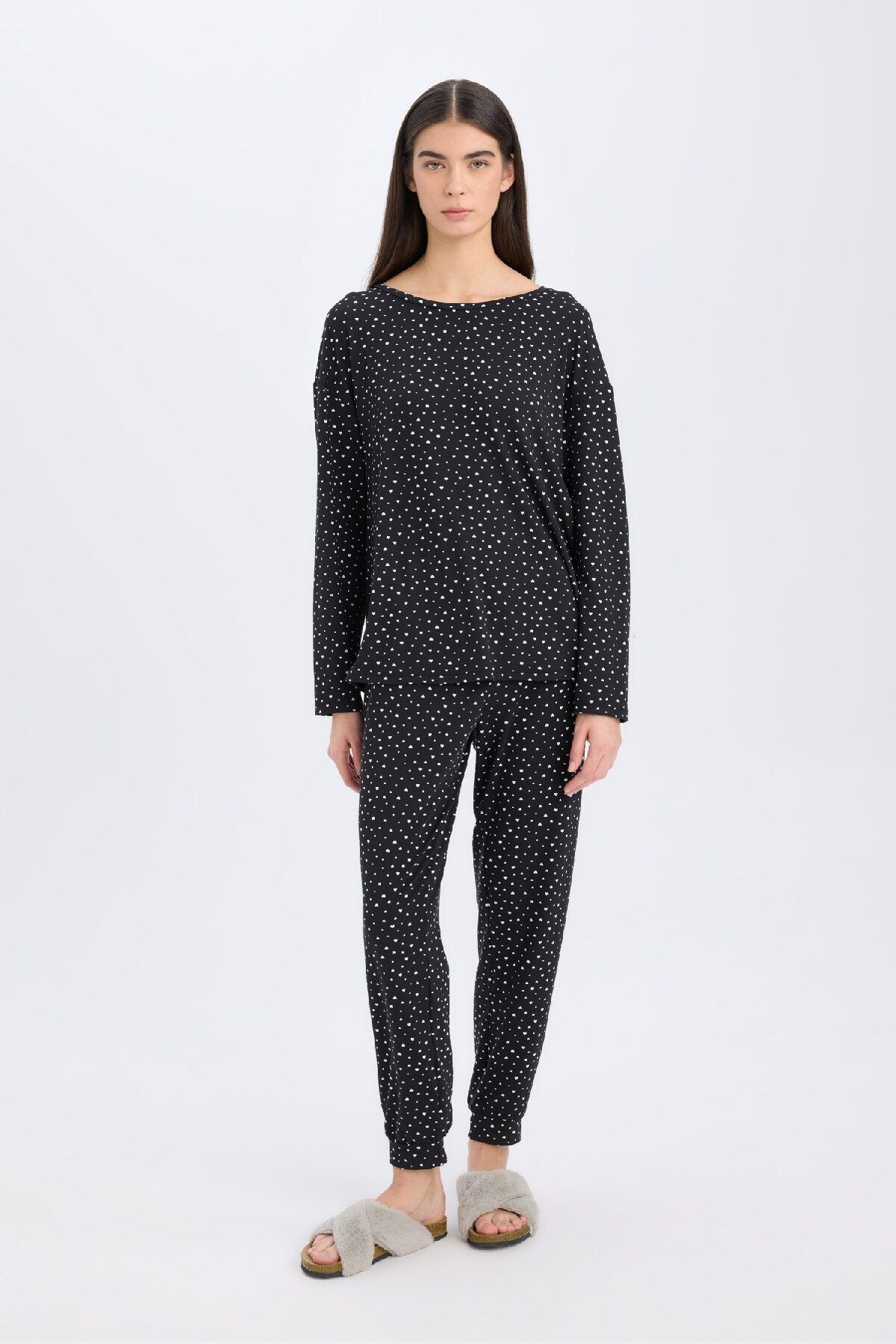 Defacto Pijama Takımı Softshell Uzun Kollu Üst Beli Lastikli Uzun Altı-fall In Love D9183ax24wn