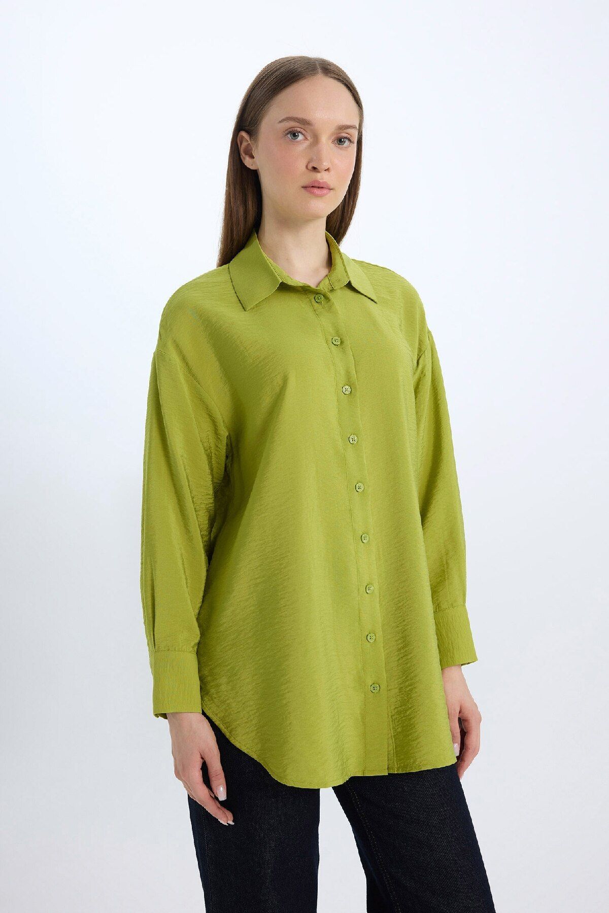 Defacto Relax Fit Basic Düz Uzun Kollu Gömlek Tunik D7346AX25SP