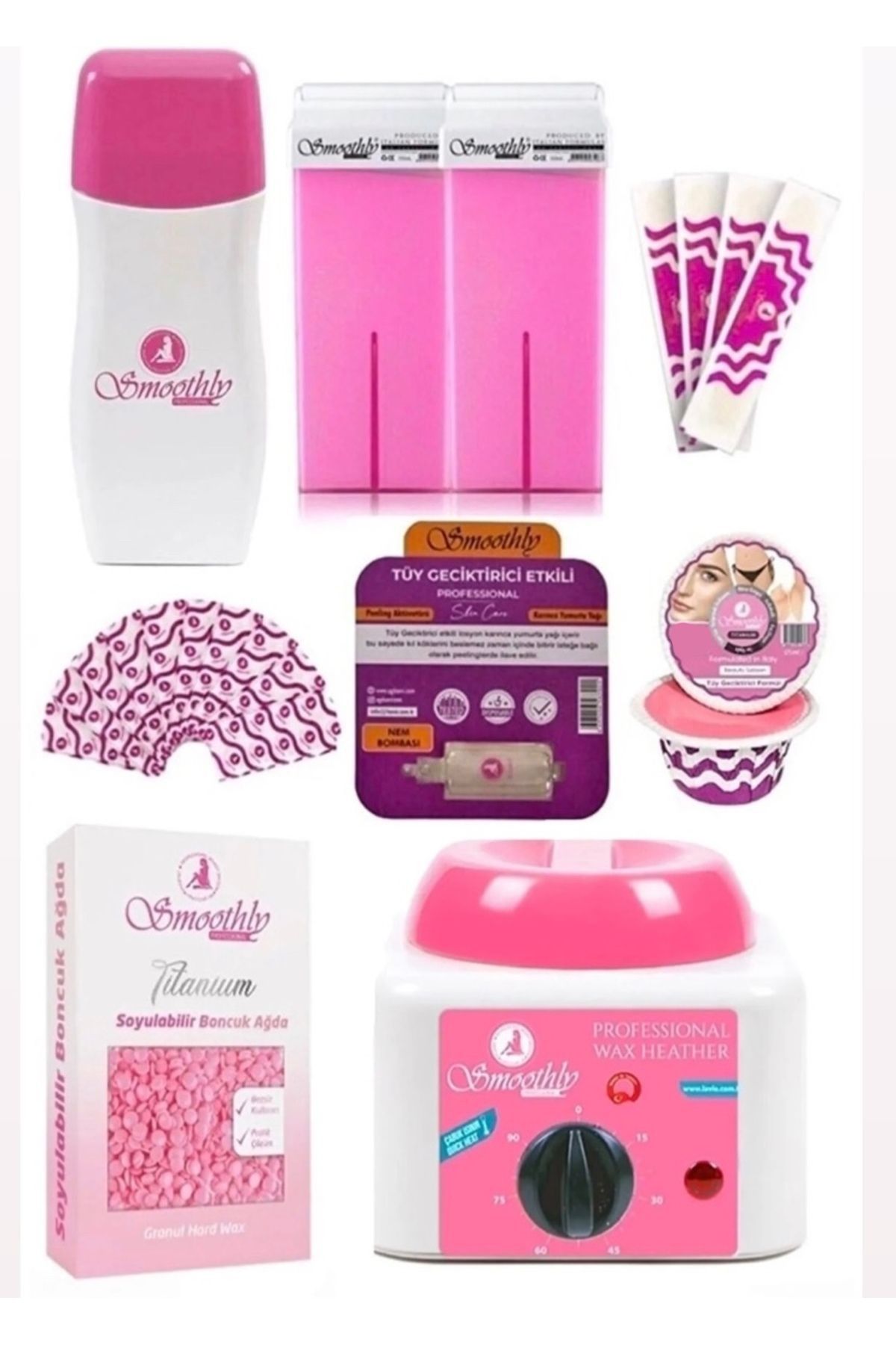 Smoothly Pink Set Boncuk Ağda Kuaför Ağdası Sir Ağda Makineli Büyük Ağda Seti