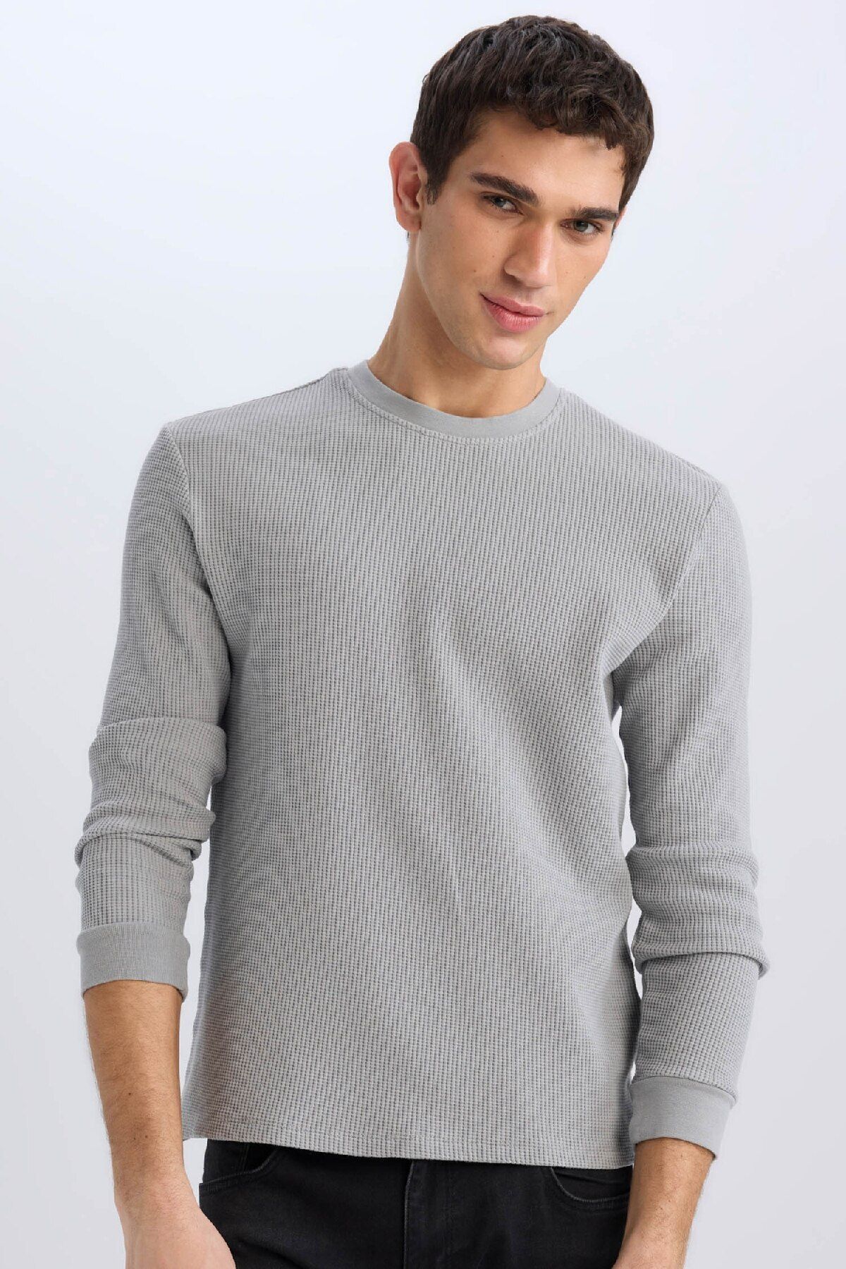 Defacto Regular Fit Bisiklet Yaka Uzun Kollu Waffle Tişört D7504AX25SP