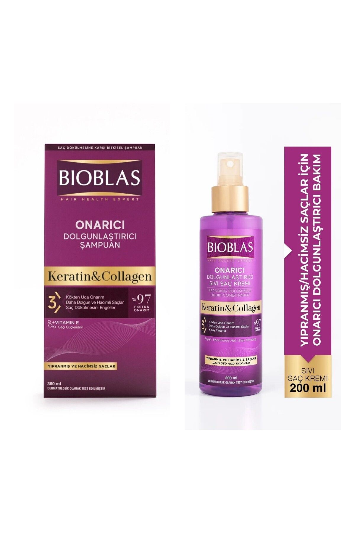 Bioblas Kolajen Keratin Şampuan 360 Ml + 115 Ml Sıvı Saç Kremi  X 3 Adet