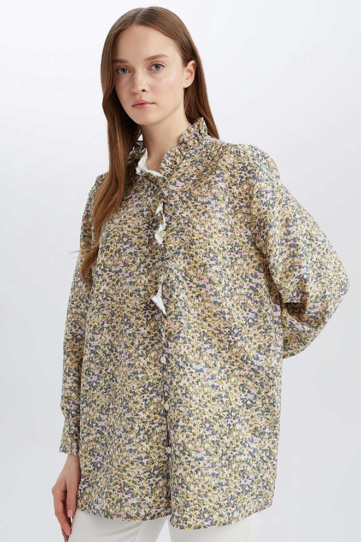 Defacto Regular Fit Çiçekli Uzun Kollu Tesettür Gömlek Tunik E1796ax25sp