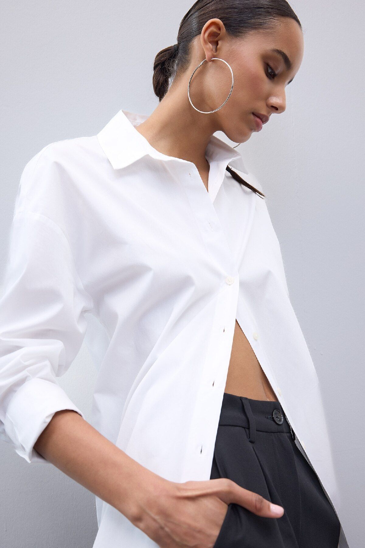 Defacto Oversize Geniş Kalıp Basic Düz Poplin Uzun Kollu Gömlek T8735az25sp
