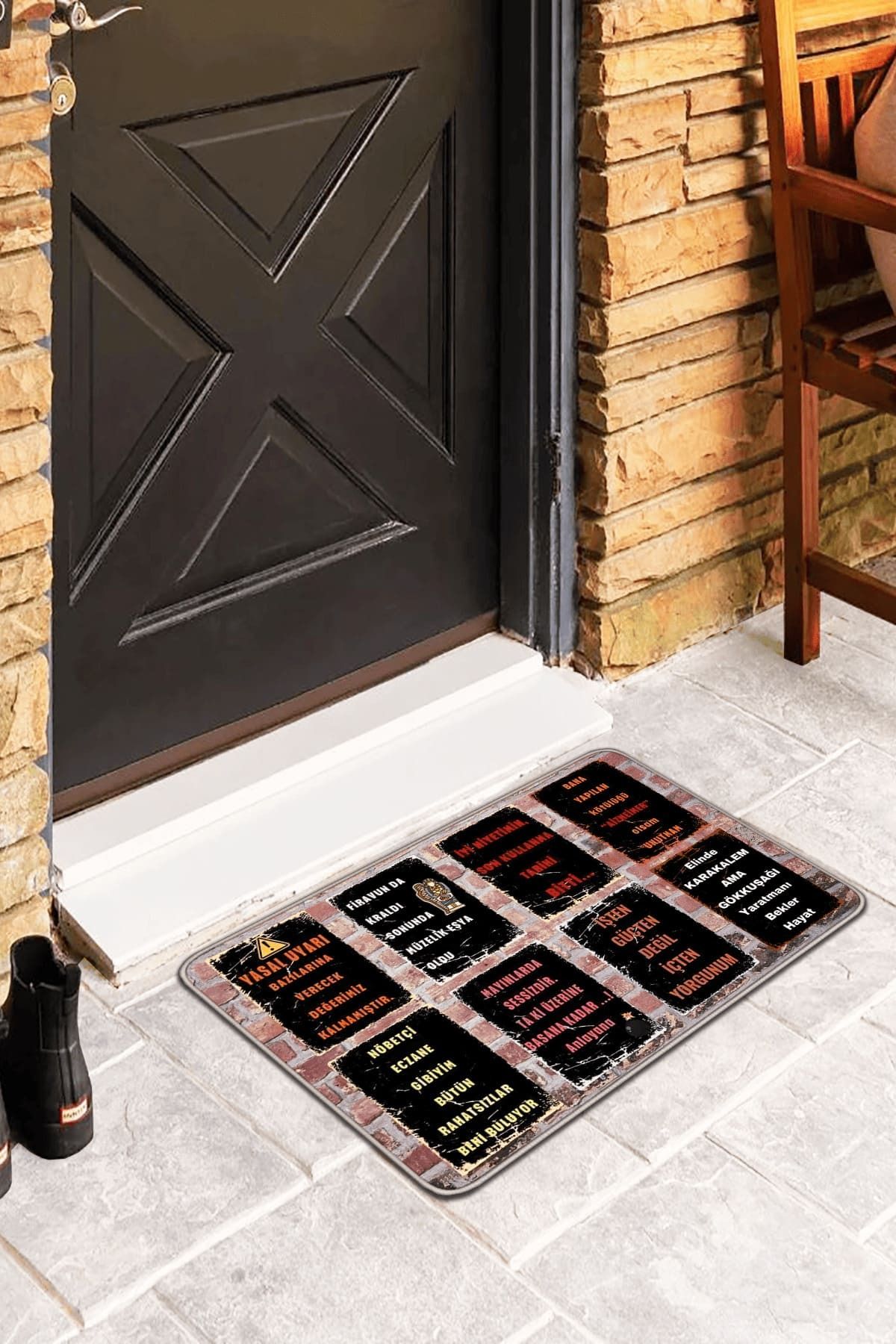 Viva Home Siyah Komik Duvar Yazıları Kapı Önü Paspası KP42