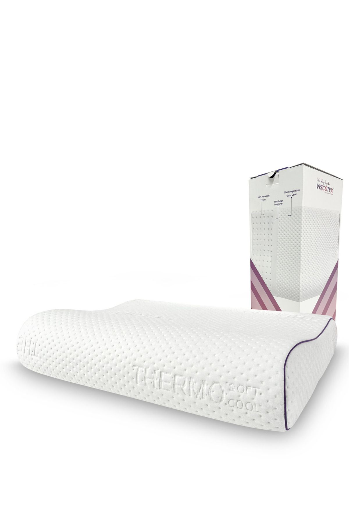 VİSCOTEX Ortopedik Boyun Destekli Visco Yastık, 60x40x10/8 cm. Beyaz