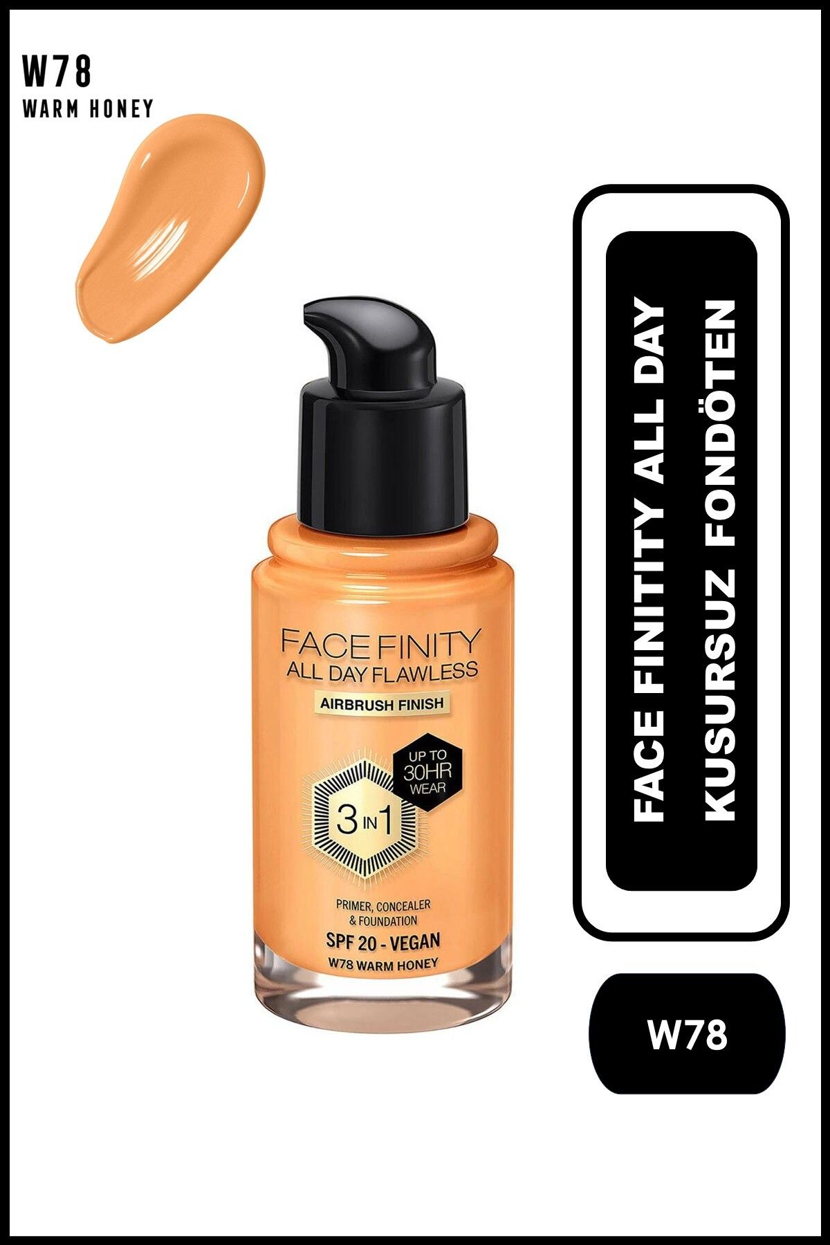 Max Factor Facefinity All Day Kusursuz Fondöten - W78 - Sıcak Bal, 30ml