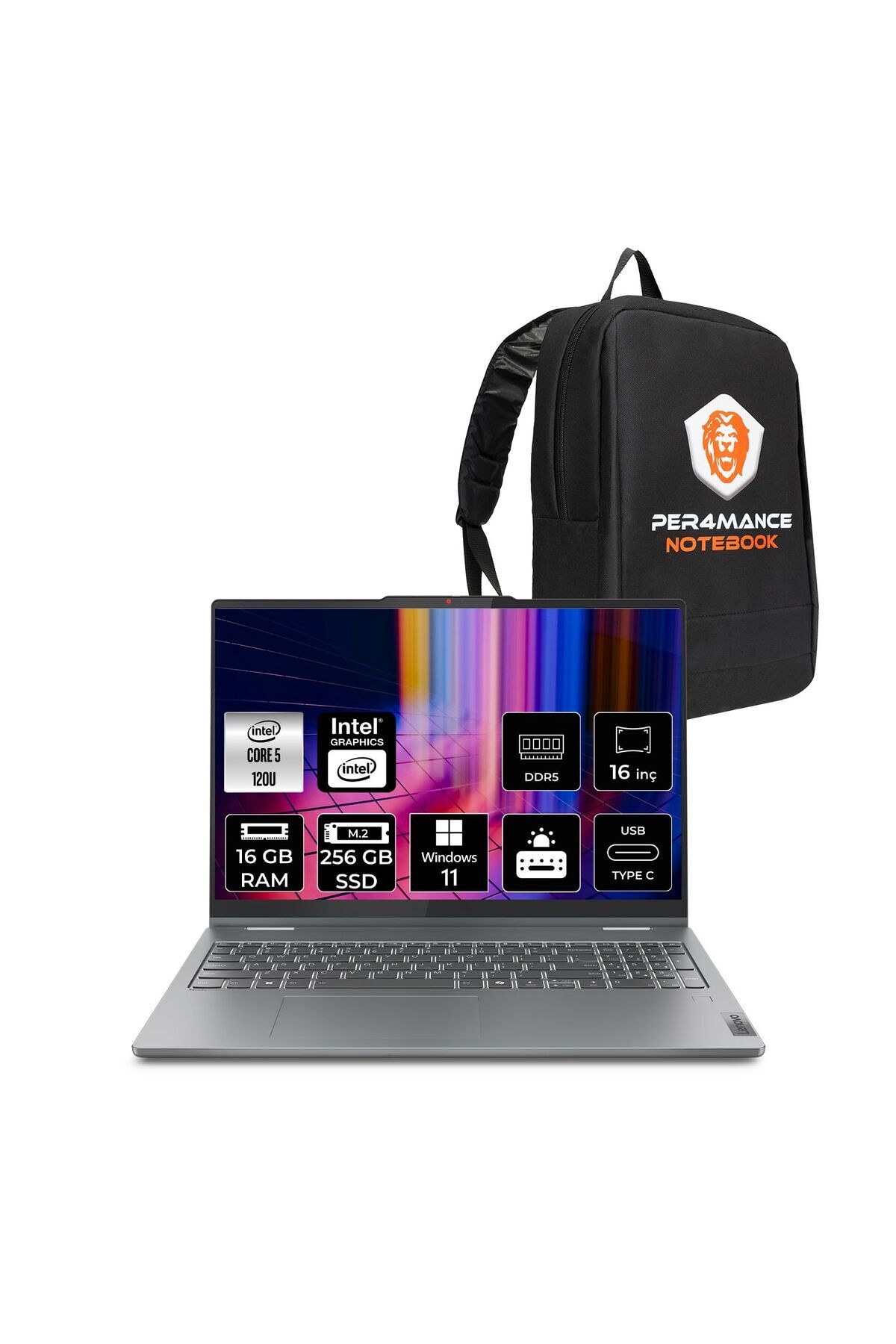 IdeaPad 5 Core 5 120U 16GB 256GB SSD WUXGA IPS 16'' W11P 2'si 1 Arada Dokunmatik _89 PER4 ÇANTA