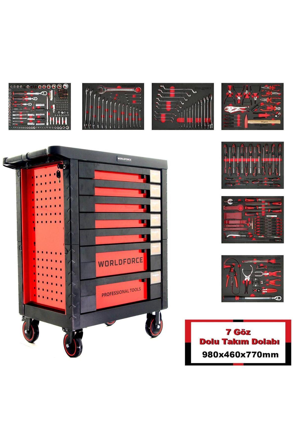 Worldforce 283 Parça Dolu Takım Dolabı 7 Çekmece Premium Paket Özel Seri