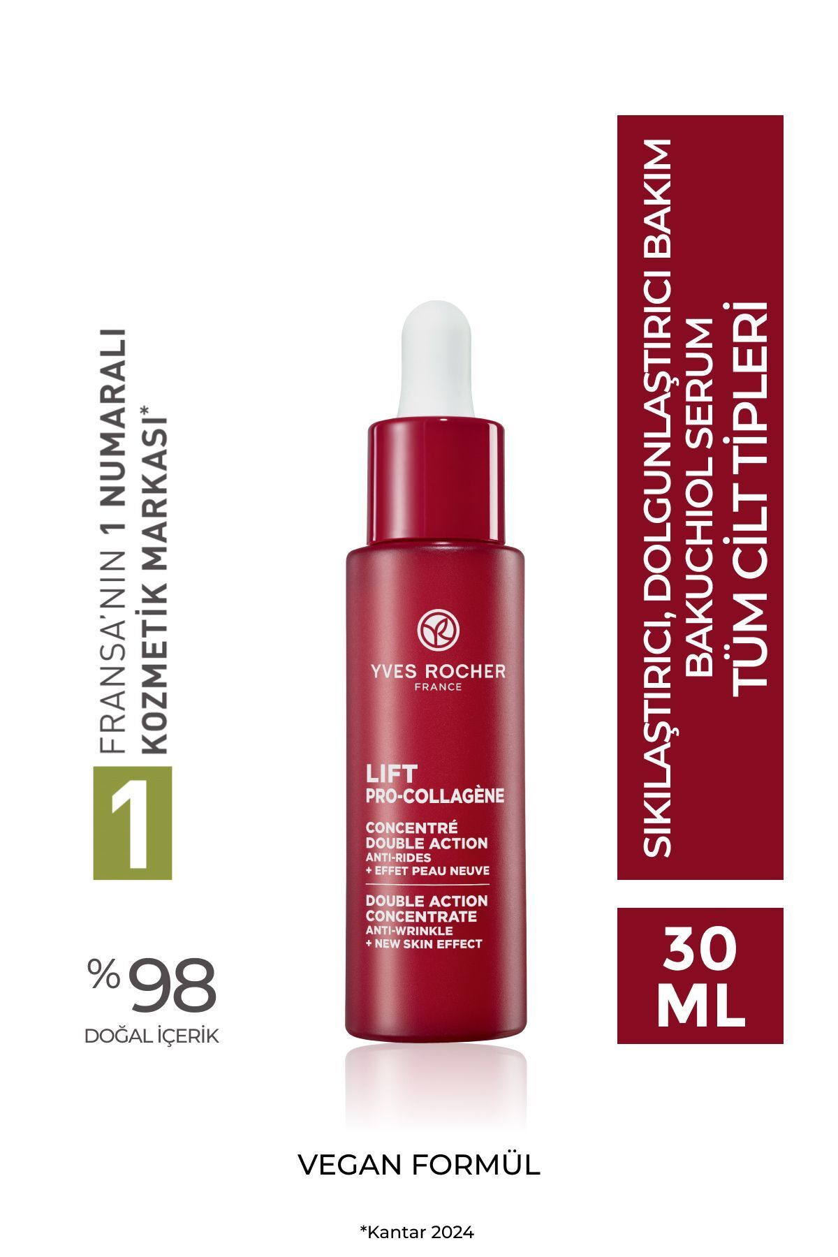 Yves Rocher Bakuchiol (Bitkisel Retinol)Serum-Sıkılaştırıcı,Dolgunlaştırıcı Bitkisel Kolajen ve Hyaluronik Bakım