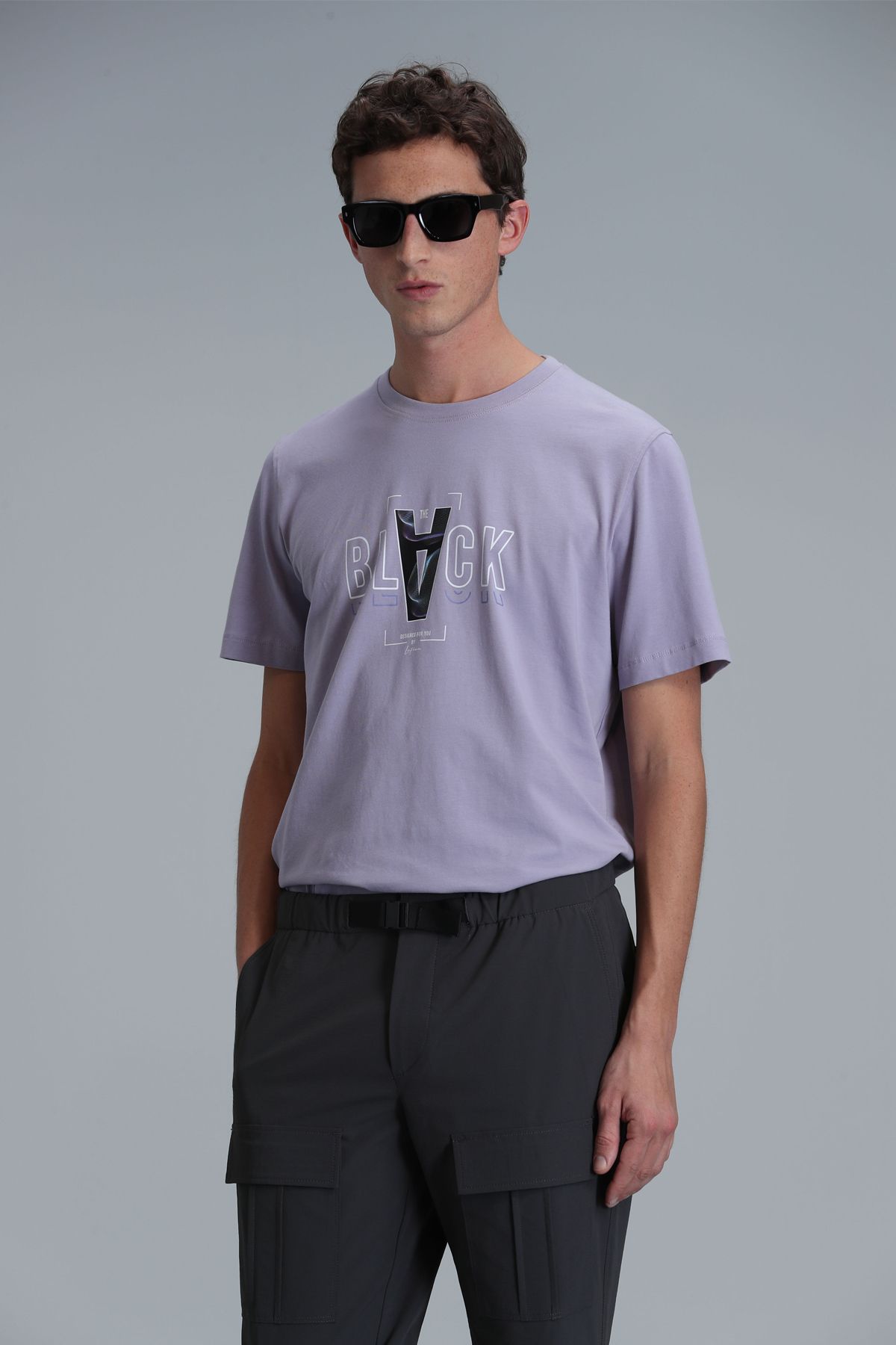 Lufian Adrıan Modern Grafik T- Shirt Koyu Lila