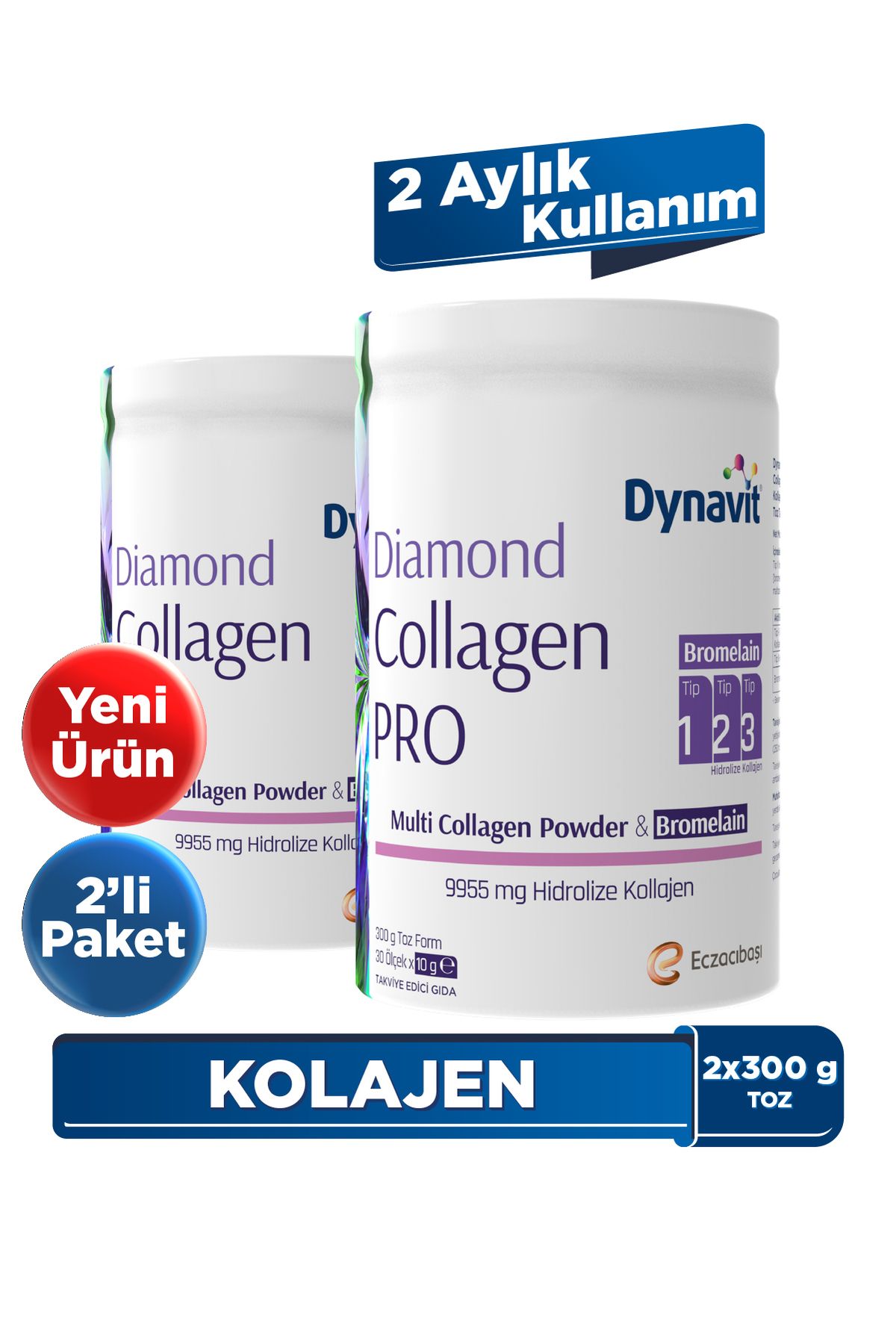 Dynavit Diamond Collagen PRO Multi Collagen Powder&Bromelain 300g X2