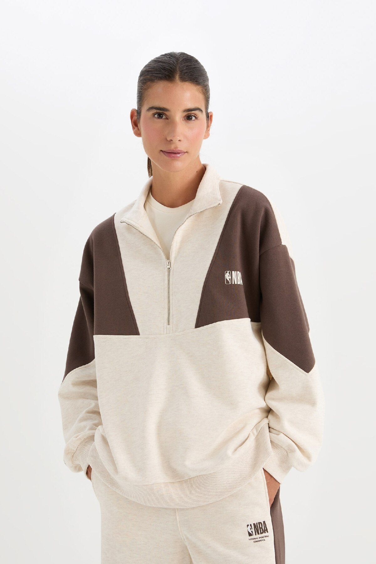 Defacto Fit Nba Wordmark Oversize Geniş Kalıp Fermuarlı Dik Yaka Kalın Sweatshirt D0685ax24au