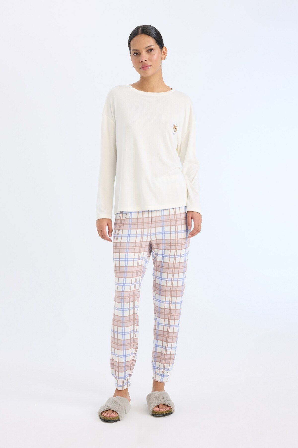 Defacto Pijama Takımı Regular Fit Uzun Kollu Üst Kareli Uzun Alt-fall In Love D2263ax24wn