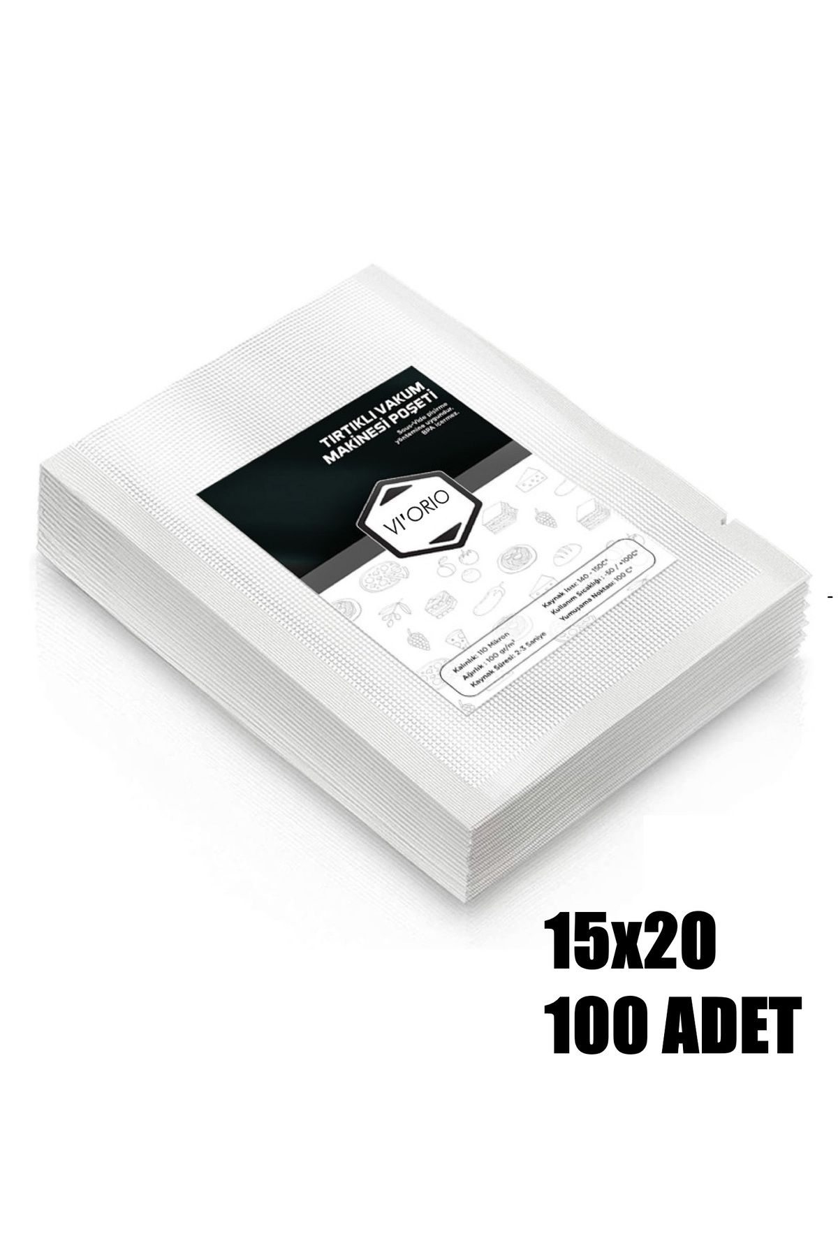 vi'orio 15x20 Tırtıklı Vakum Makinesi Poşeti 100 Adet