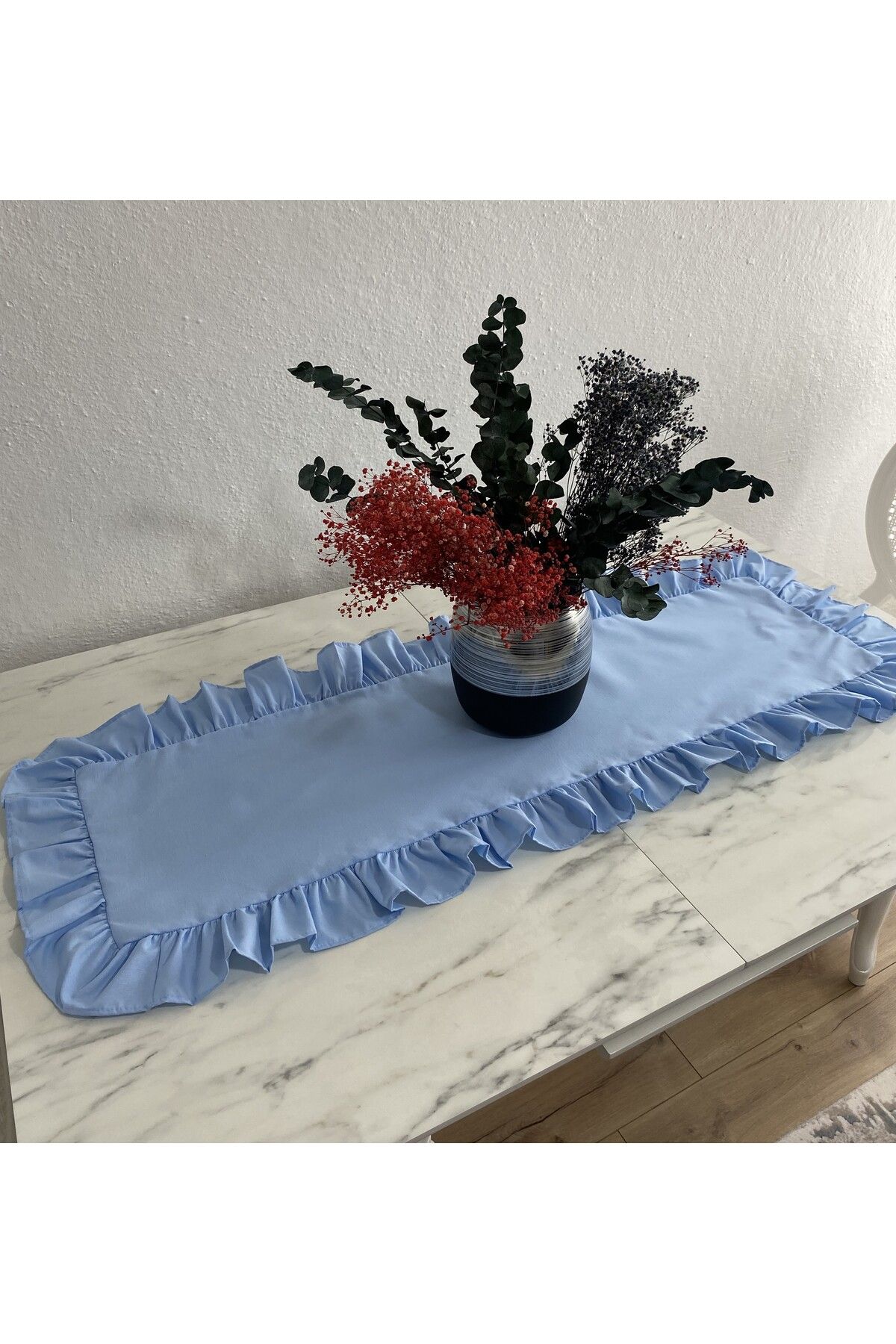 LILYUM Fırfırlı Pamuk Polyester Runner 40x140 Cm