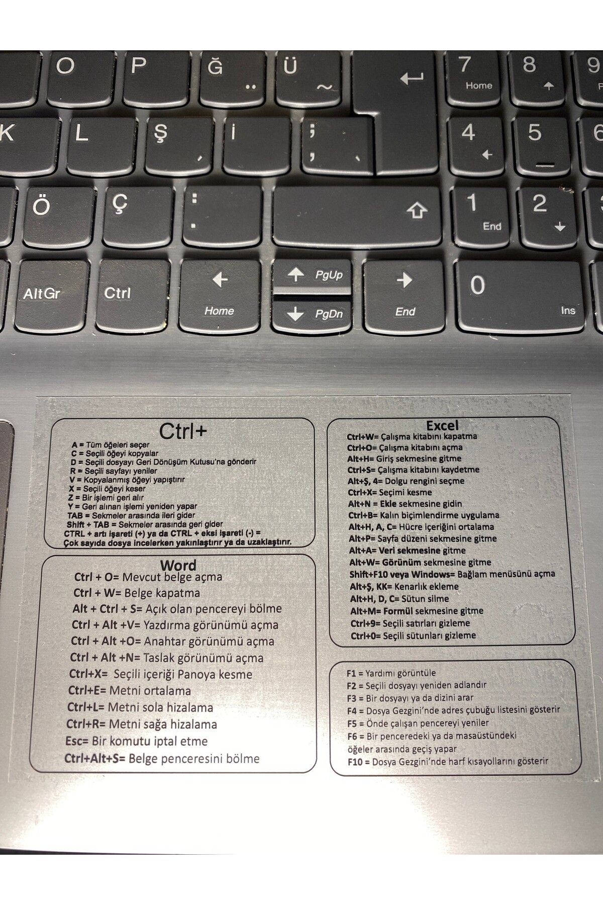 Tasarım Word Excel klavye kısayolları stiker etiket