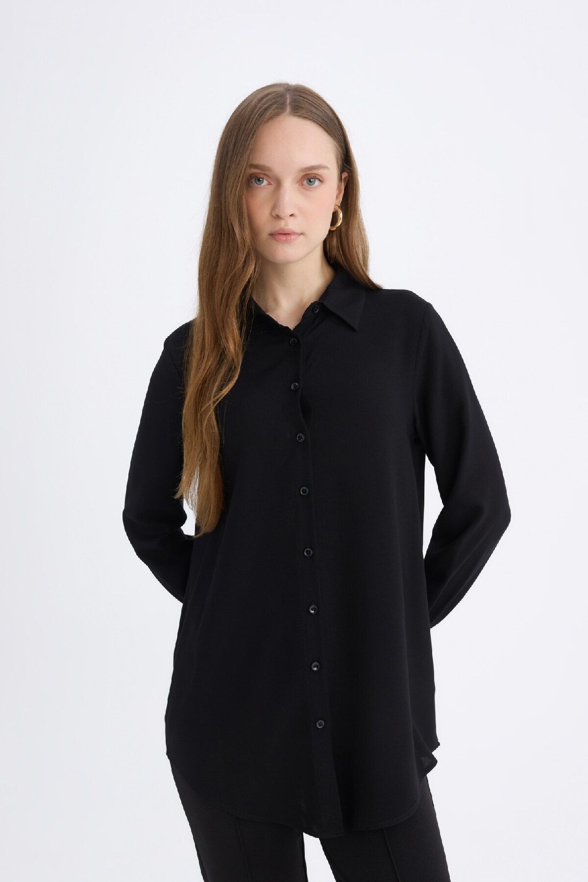 Defacto Regular Fit Basic Düz Uzun Kollu Gömlek Tunik Z3538AZ25SP