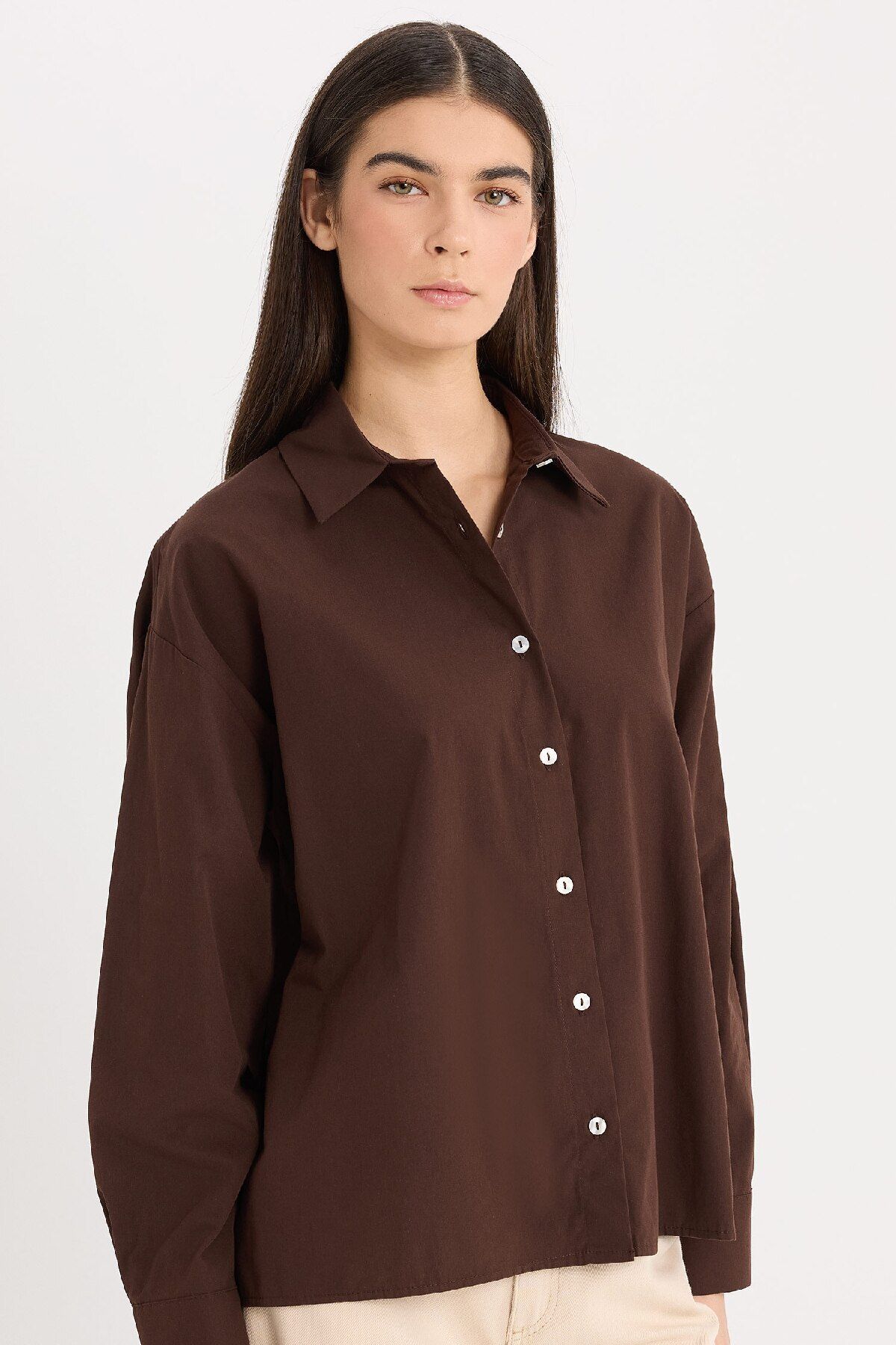 Defacto Oversize Geniş Kalıp Poplin Basic Düz Uzun Kollu Gömlek E2677ax24wn