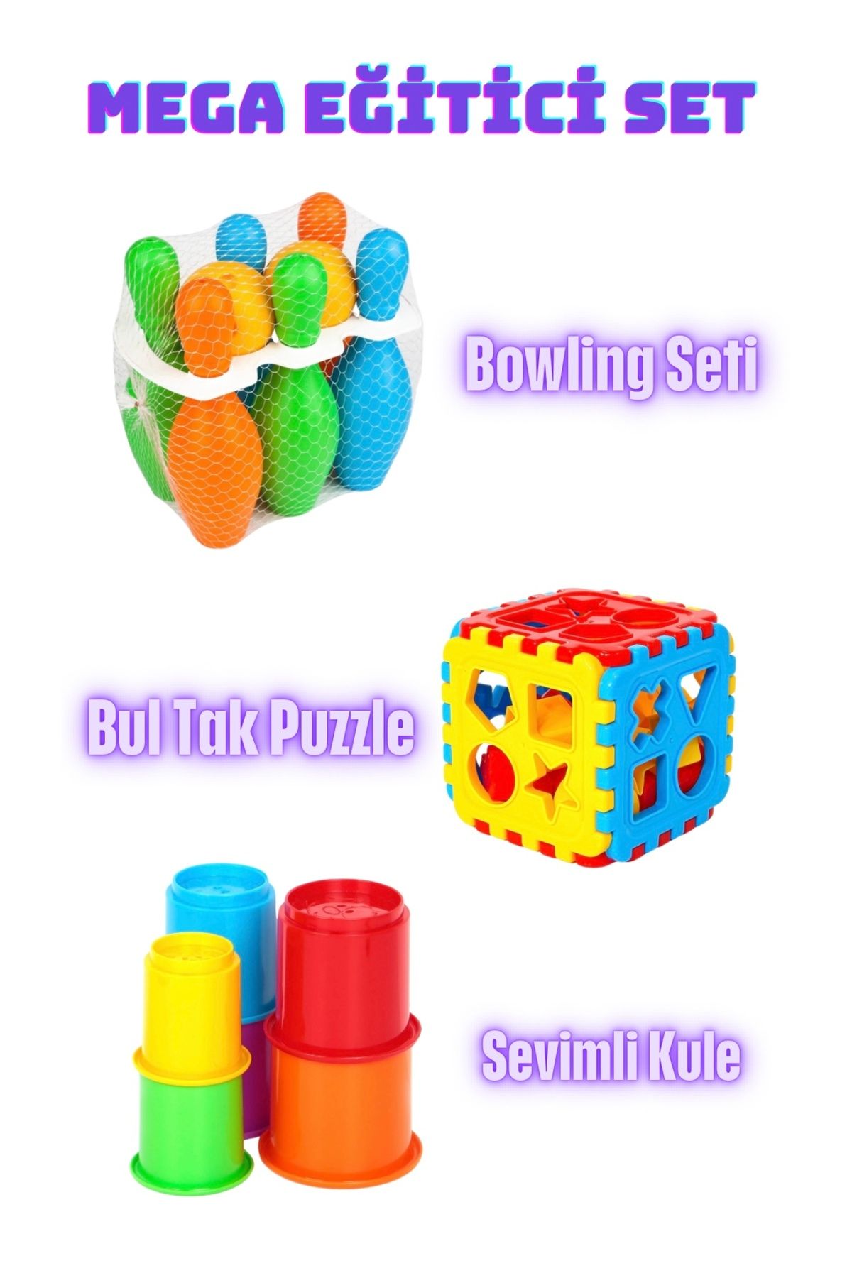 Online MEGA EĞİTİCİ SET - Bowling Seti - Bul Tak Puzzle - Sevimli Kule