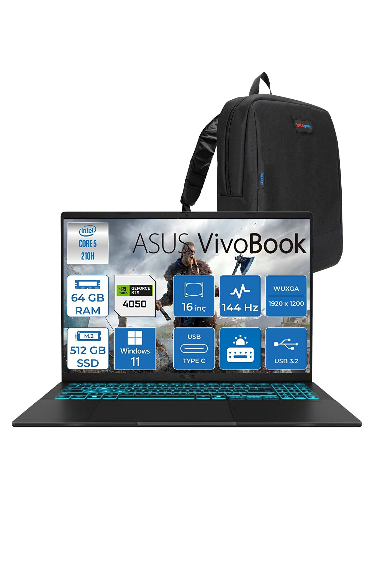 Vivobook 16 V3607VU 5 210H 64GB 512GB SSD RTX4050 6gb W11HOME 16