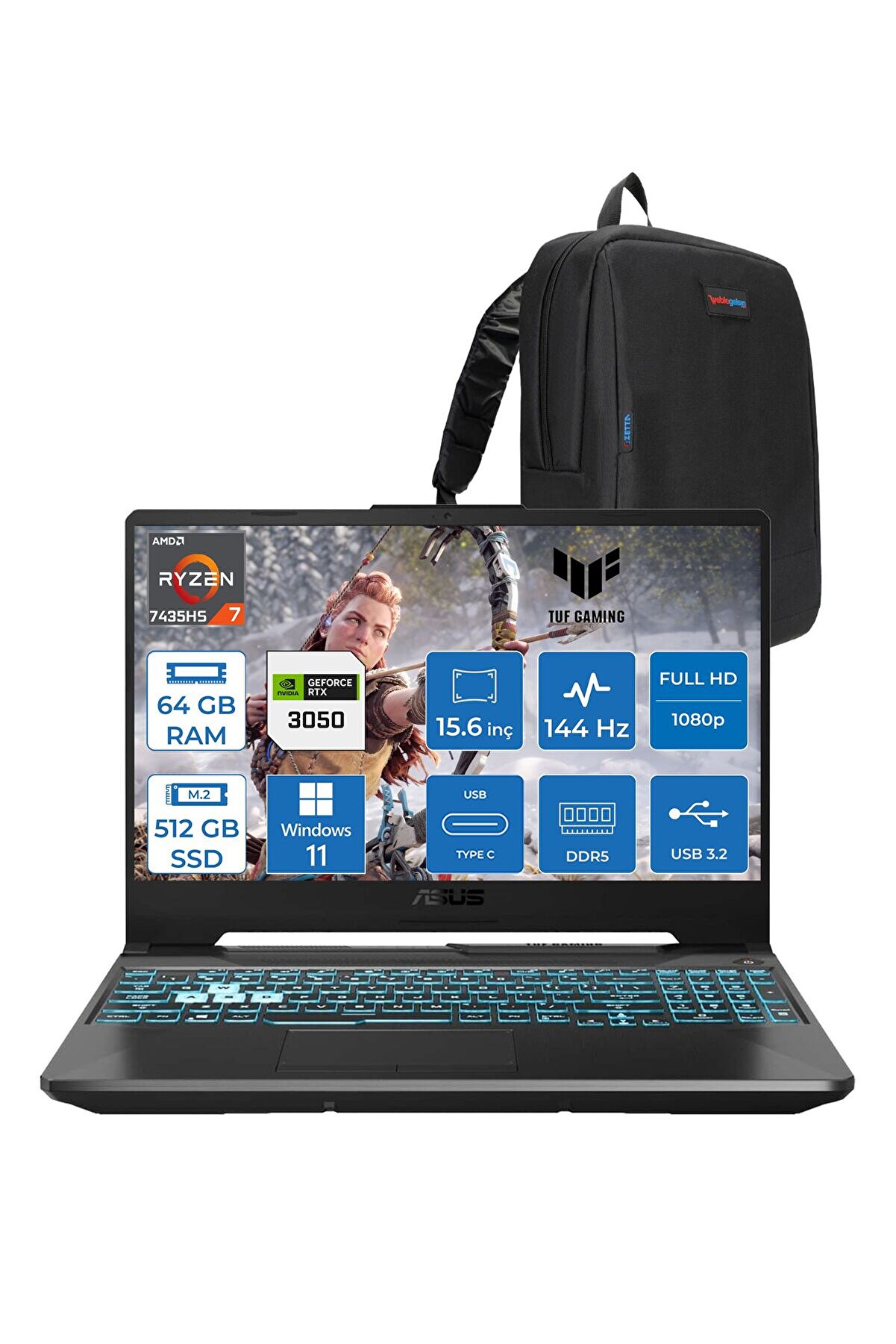 Tuf A15 FA506NCR Ryzen 7 7435HS 64GB 512GB SSD RTX3050 4gb 15.6