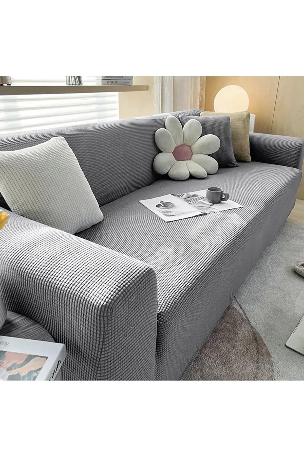 HANSARAYHOME HANSARAY Likrali Streç Lastikli Esnek Yikanabilir Kare Desen Üç Kişilik Kotuk Örtüsü Koltuk Kılıfı