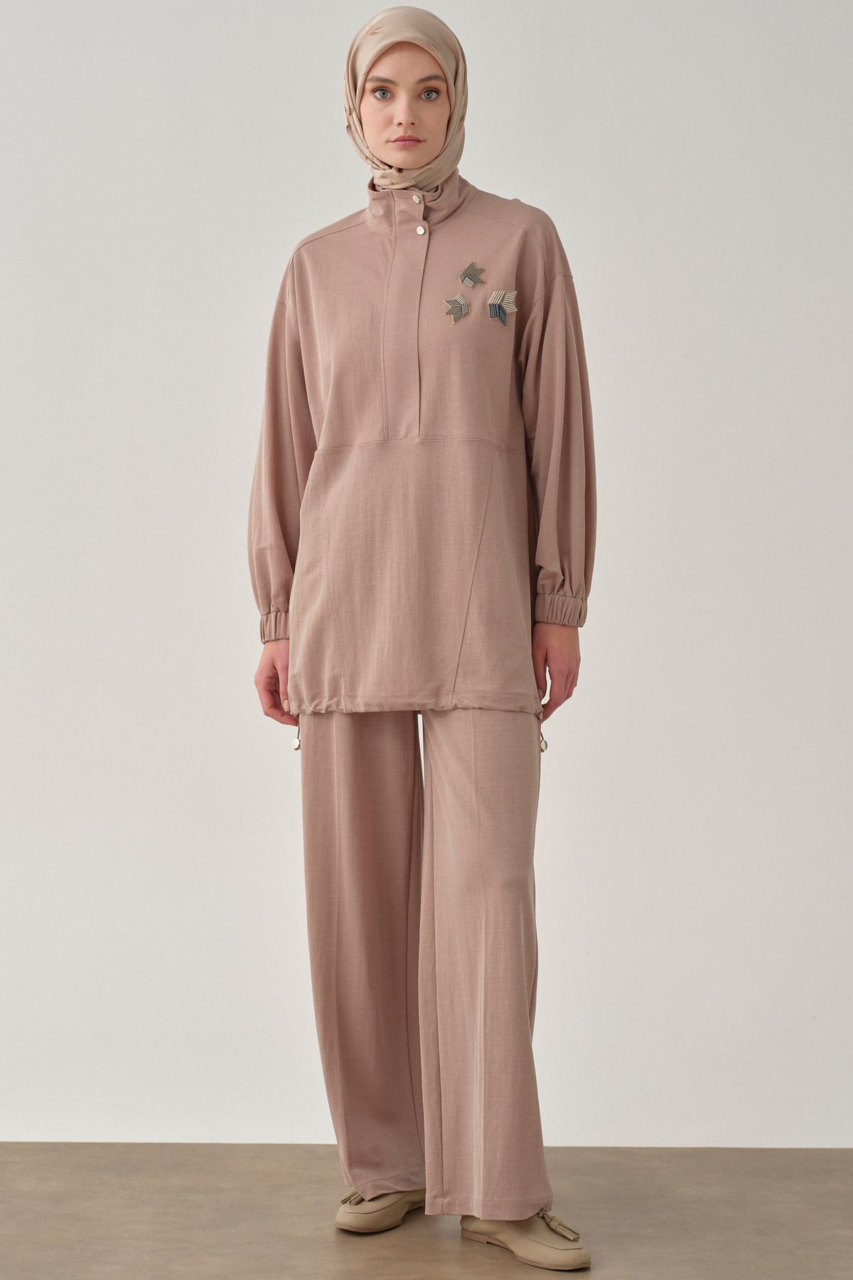 Tuğba Bol Paça Bel Lastikli Pantolon - Camel