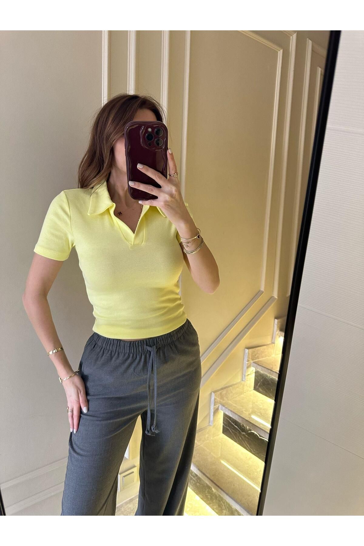 Chamakh Sarı Polo Yaka Bluz