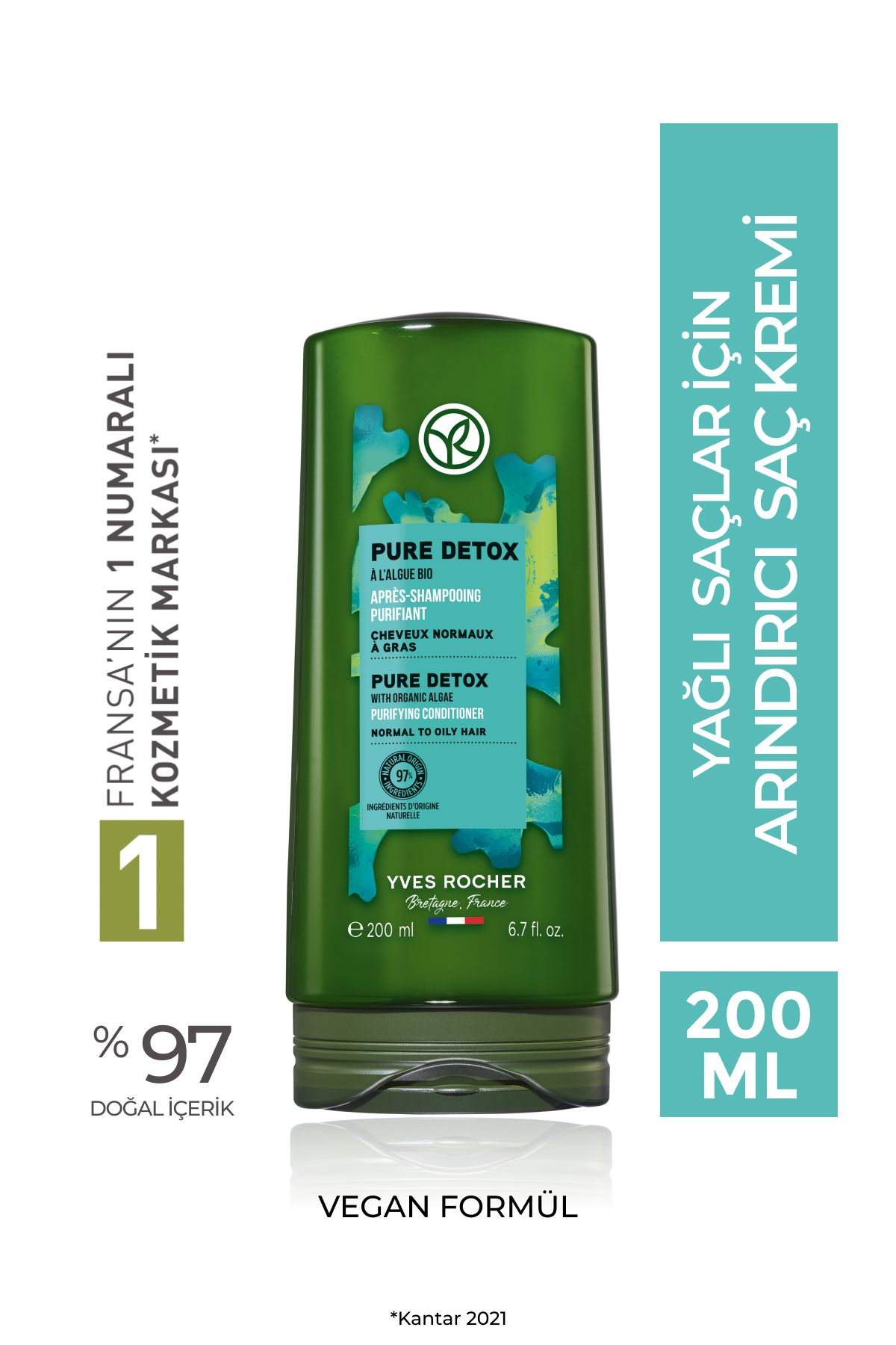 Yves Rocher Yağlı Saçlar İçin (Pure Detox) Arındırıcı Saç Kremi - Vegan-200 ml
