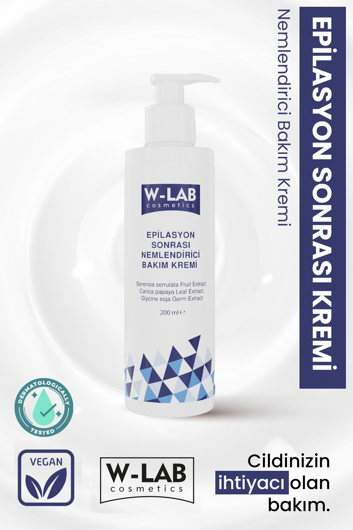 W-Lab Kozmetik Epilasyon Sonrası Nemlendirici Bakım Kremi 200 ml - Tüy Azaltıcı ve Batık Önleyici