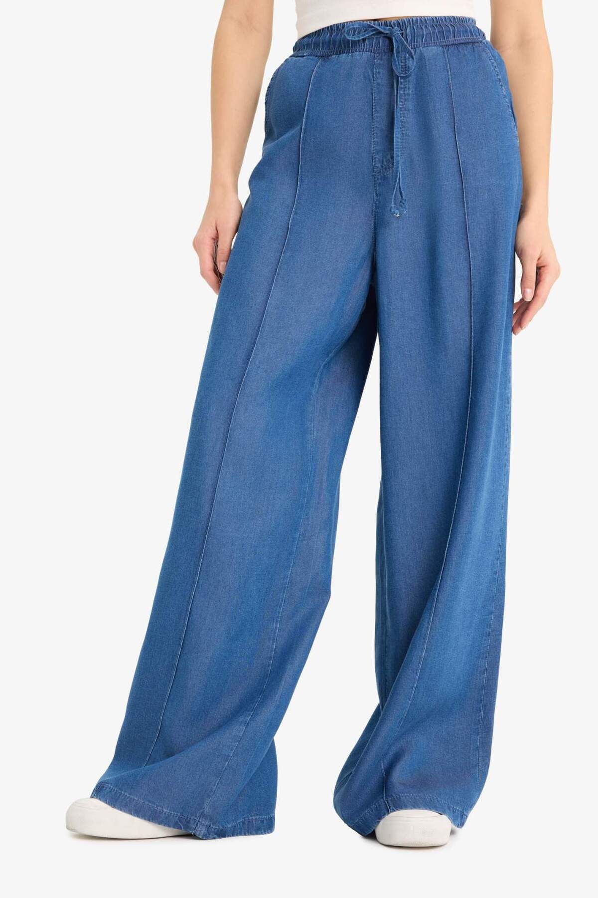 Defacto Pull On Wide Leg Yüksek Bel Uzun Yumuşak Jean Yıkamalı Pantolon D8243AX25SM