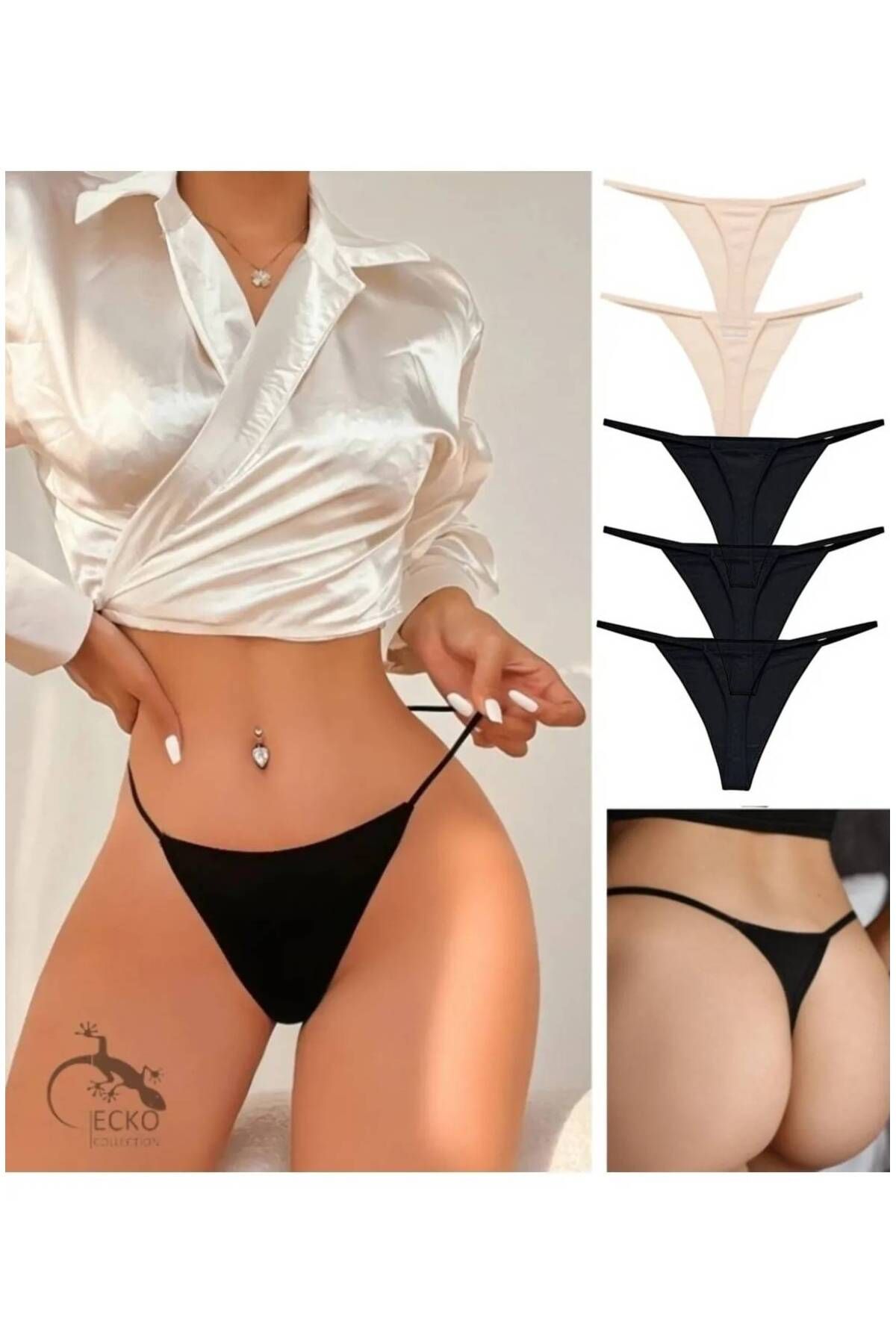 GECKO COLLECTION Kadın String Tanga Ipli Ip Lastikli 5 Adet