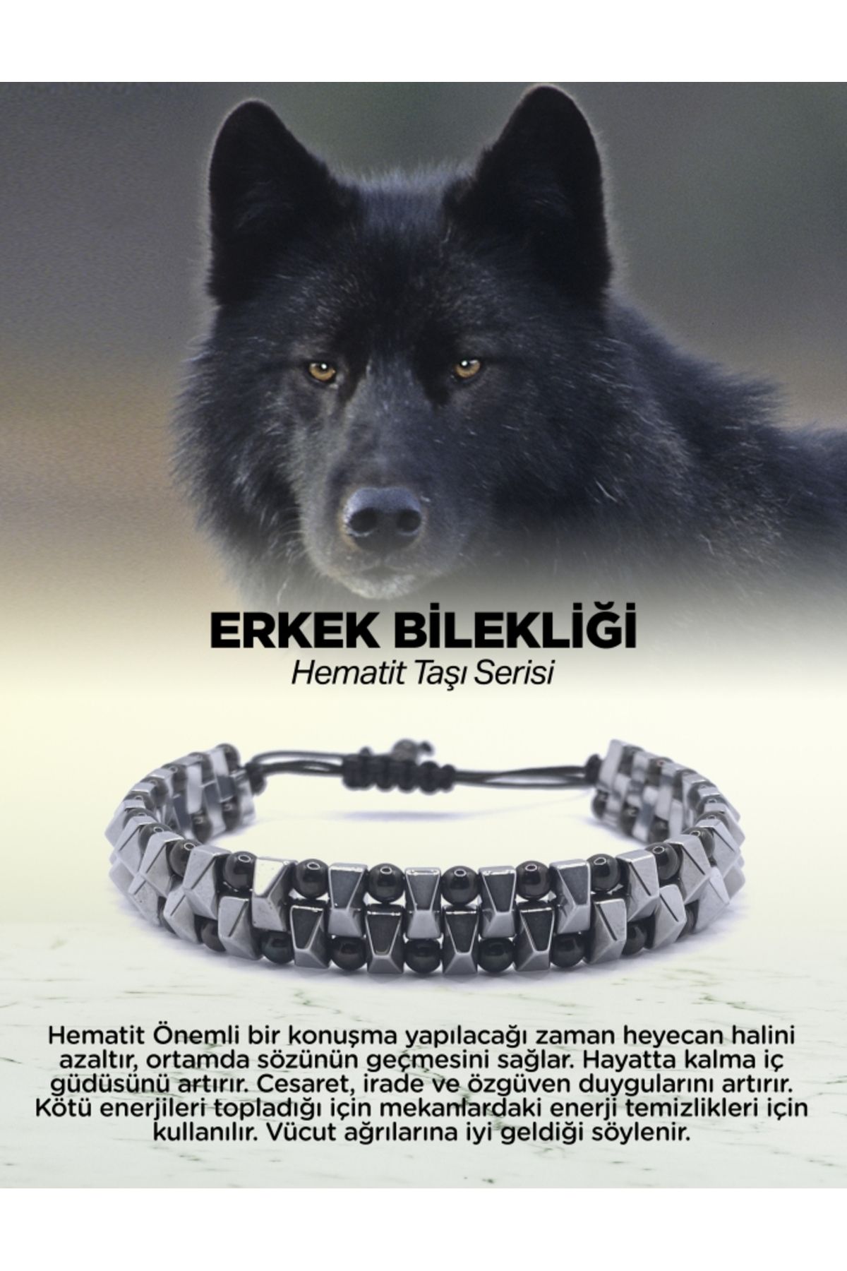 OSMANLI DOĞAL TAŞ Erkek Bilekliği Hematit Sertifikalı Hakiki Orijinal İpli Doğal Taş