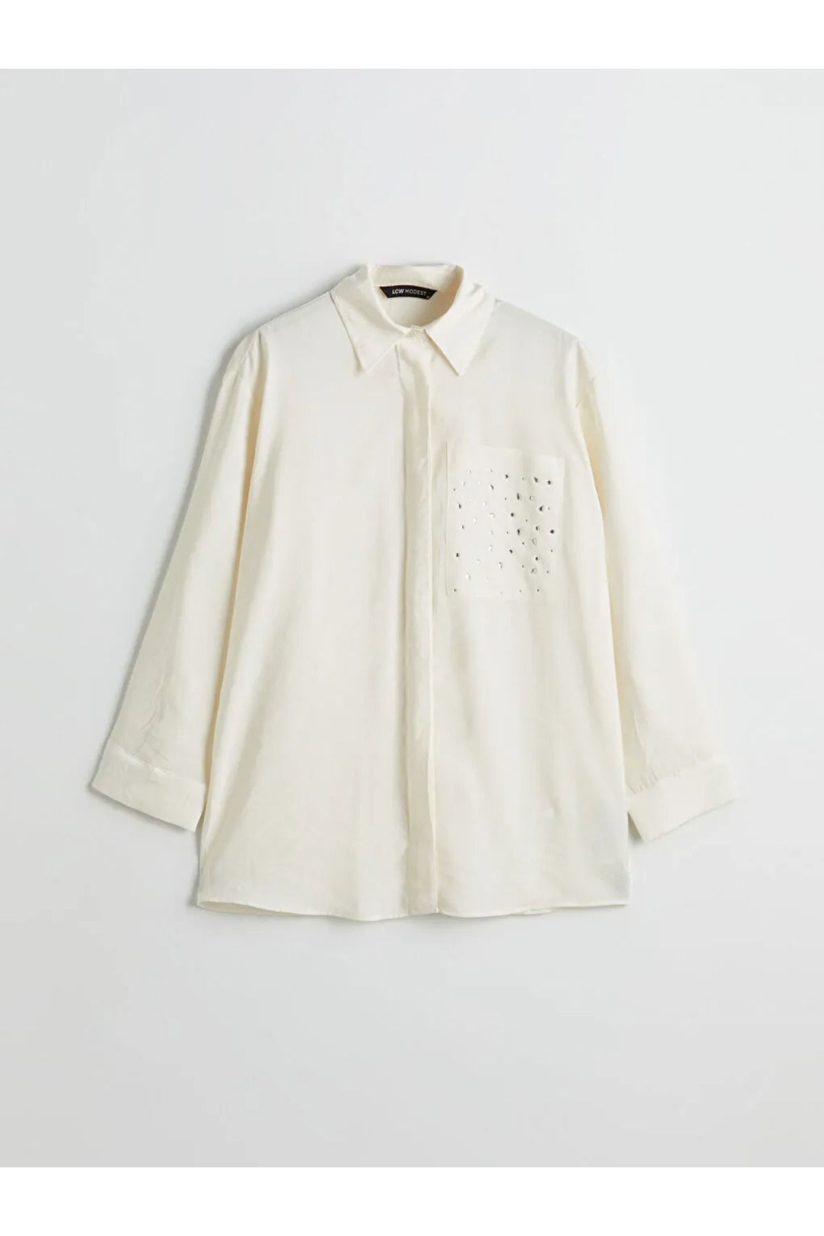 LC Waikiki LCW Modest Ekru Taşlı Modal Karışımlı Kadın Gömlek Tunik