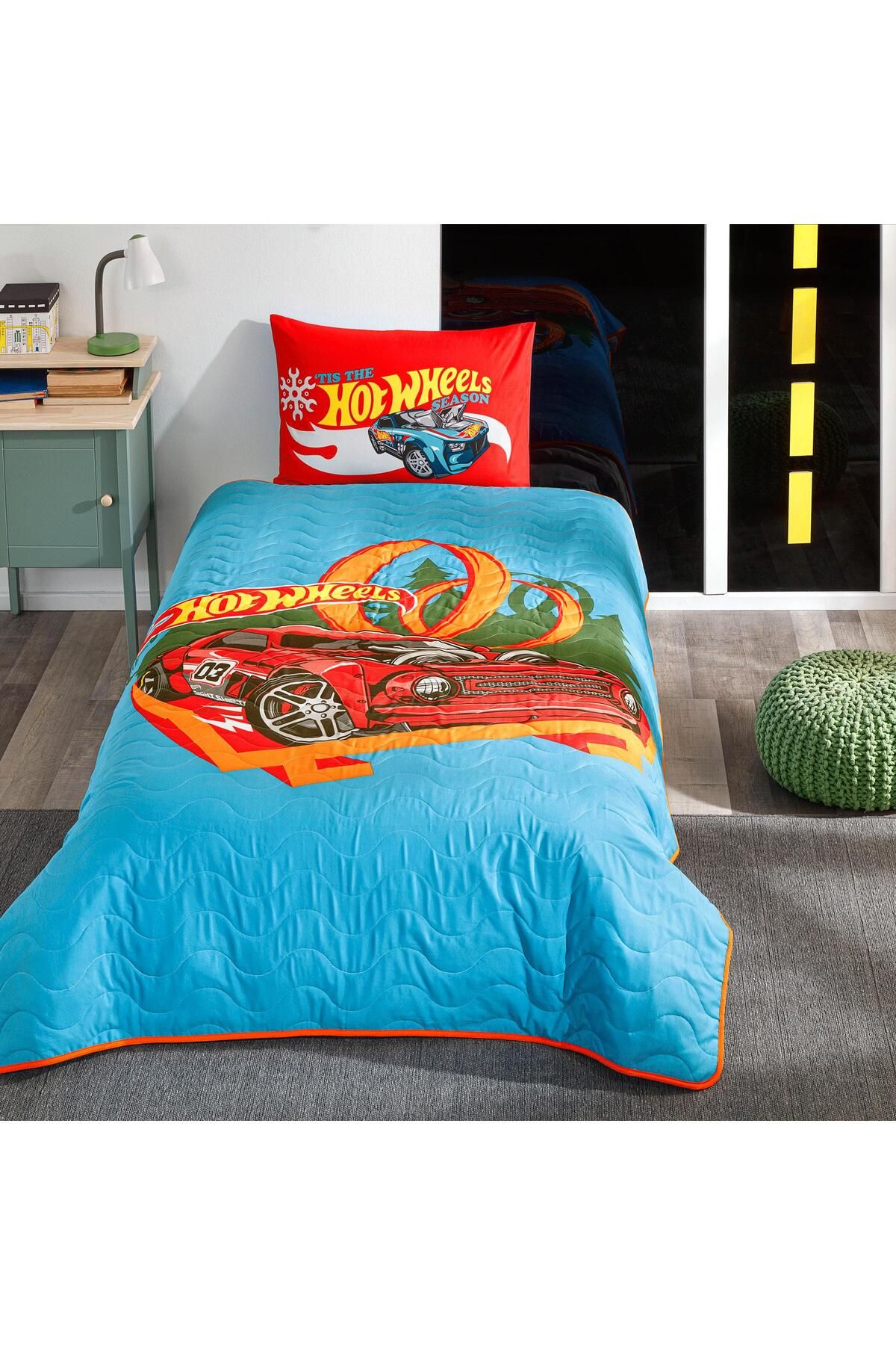 Taç Lisanslı Hot Wheels Tek Kişilik Yatak Örtüsü Seti