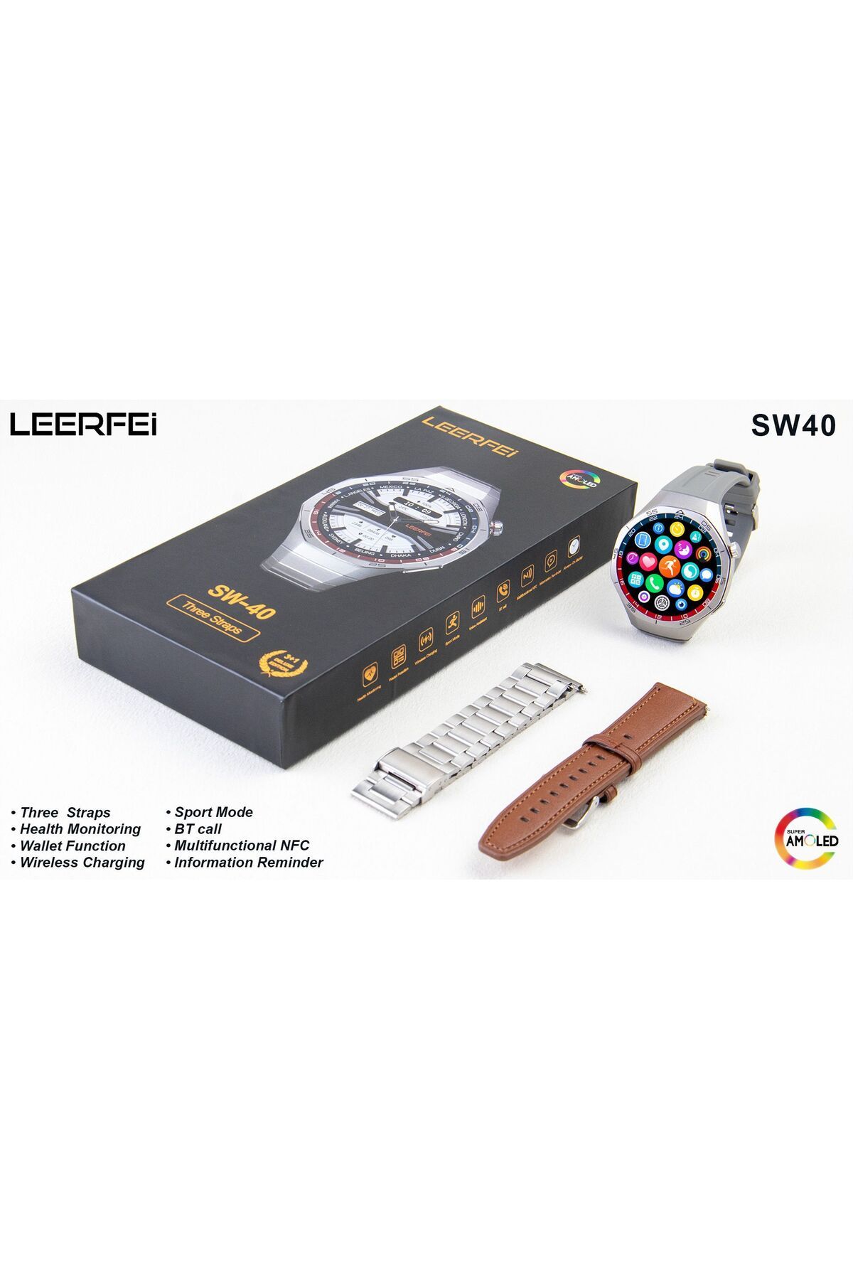 Serreha LEERFEİ SW40 Akıllı Saat Amoled Ekran Android ve Ios UYUMLUDUR