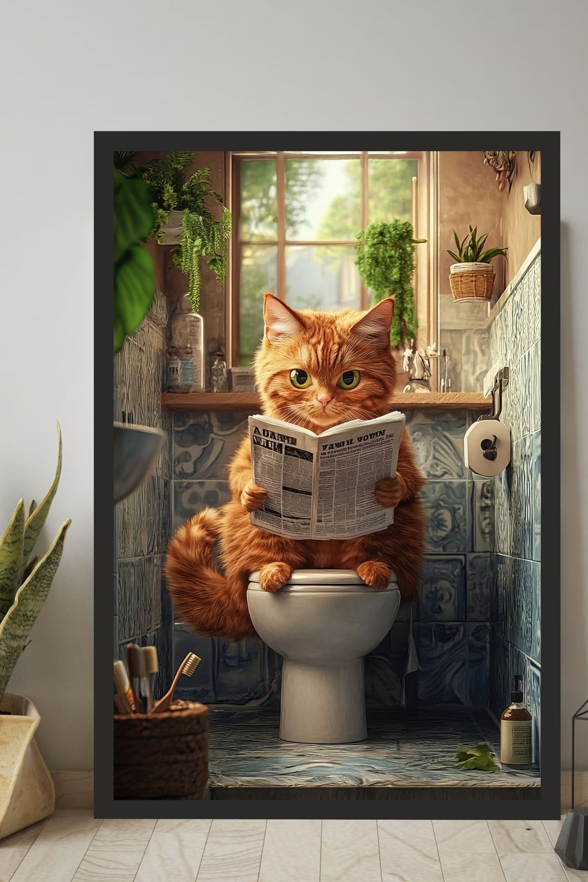 Cadran Kedi tasarımlı Çerçeve Görünümlü Mdf Tablo